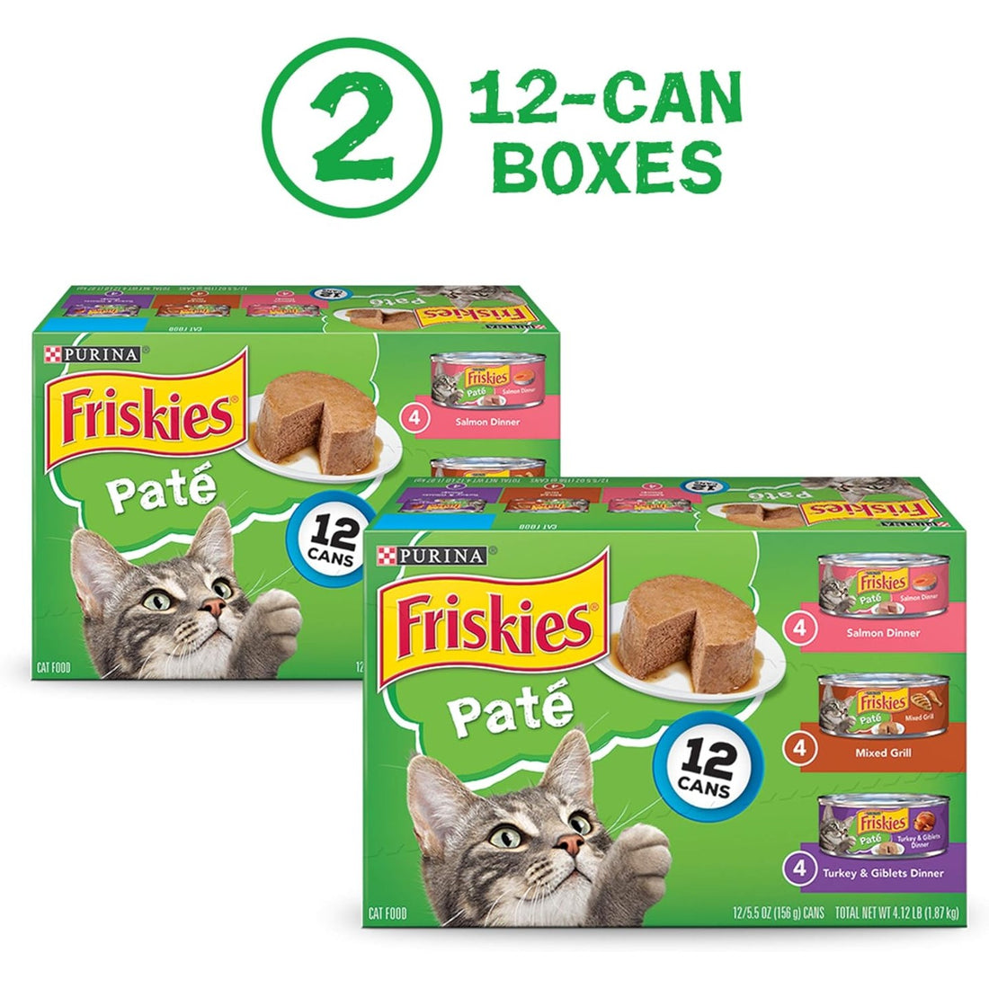 Purina Friskies Wet Cat Food Pate Variety Pack Salmon Dinner, Turkey and Giblets Dinner and Mixed Grill - (2 Packs of 12) 5.5 oz. Cans