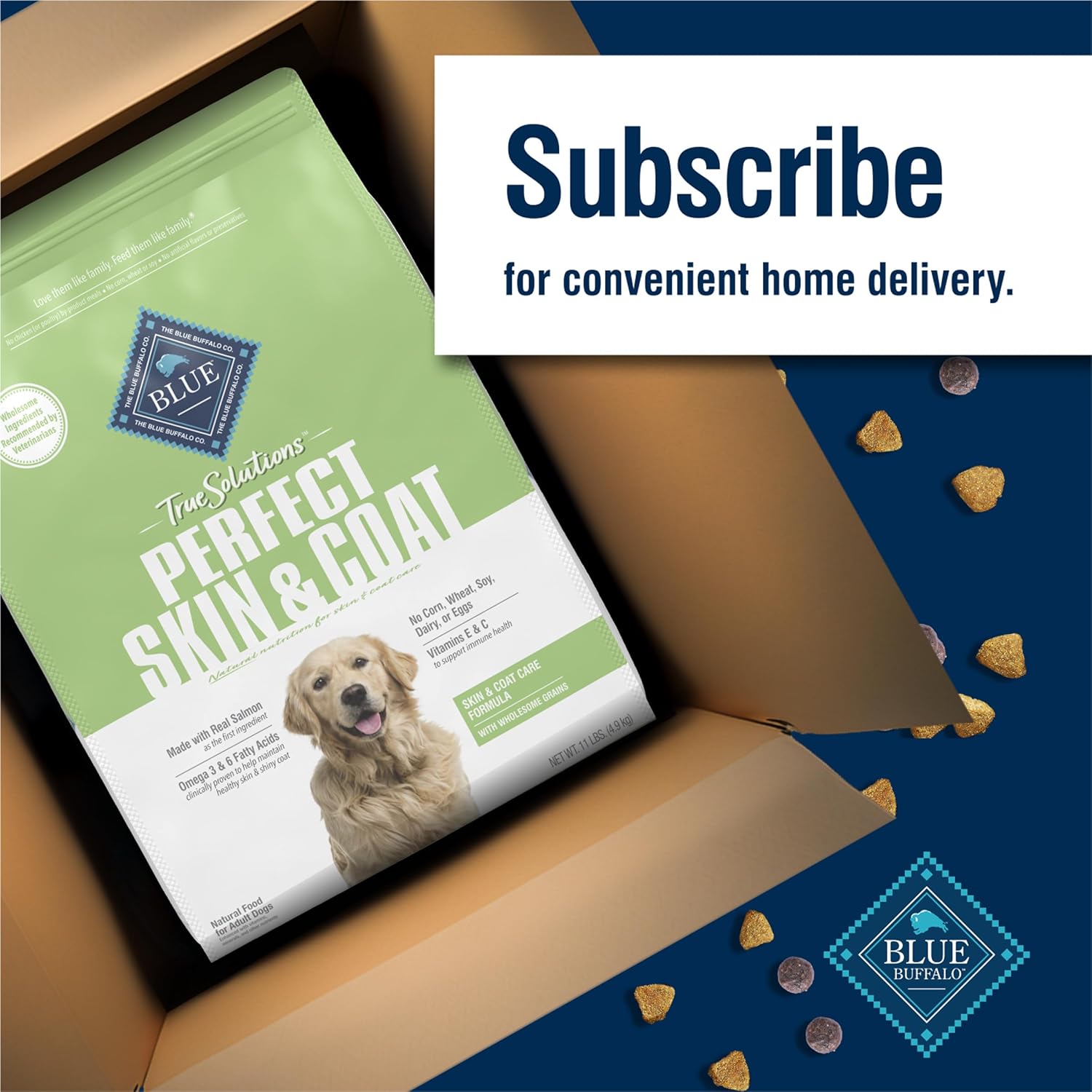 Blue Buffalo True Solutions Skin & Coat Care Natural Dry Dog Food for Adult Dogs, Salmon, 24-lb. Bag