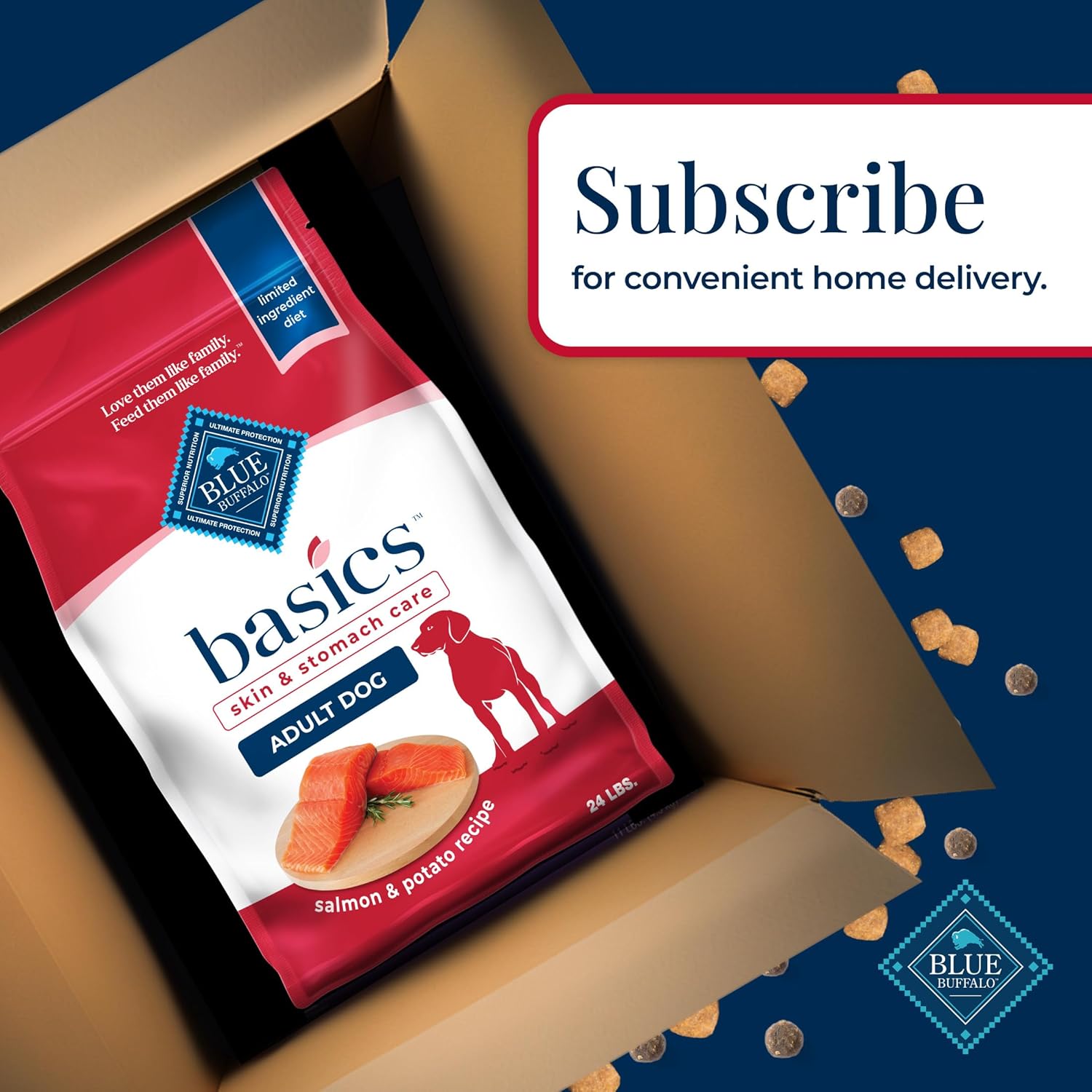 Blue Buffalo Basics Adult Dry Dog Food, Skin & Stomach Care, Limited Ingredient Diet for Dogs, Salmon Recipe, 24-lb. Bag