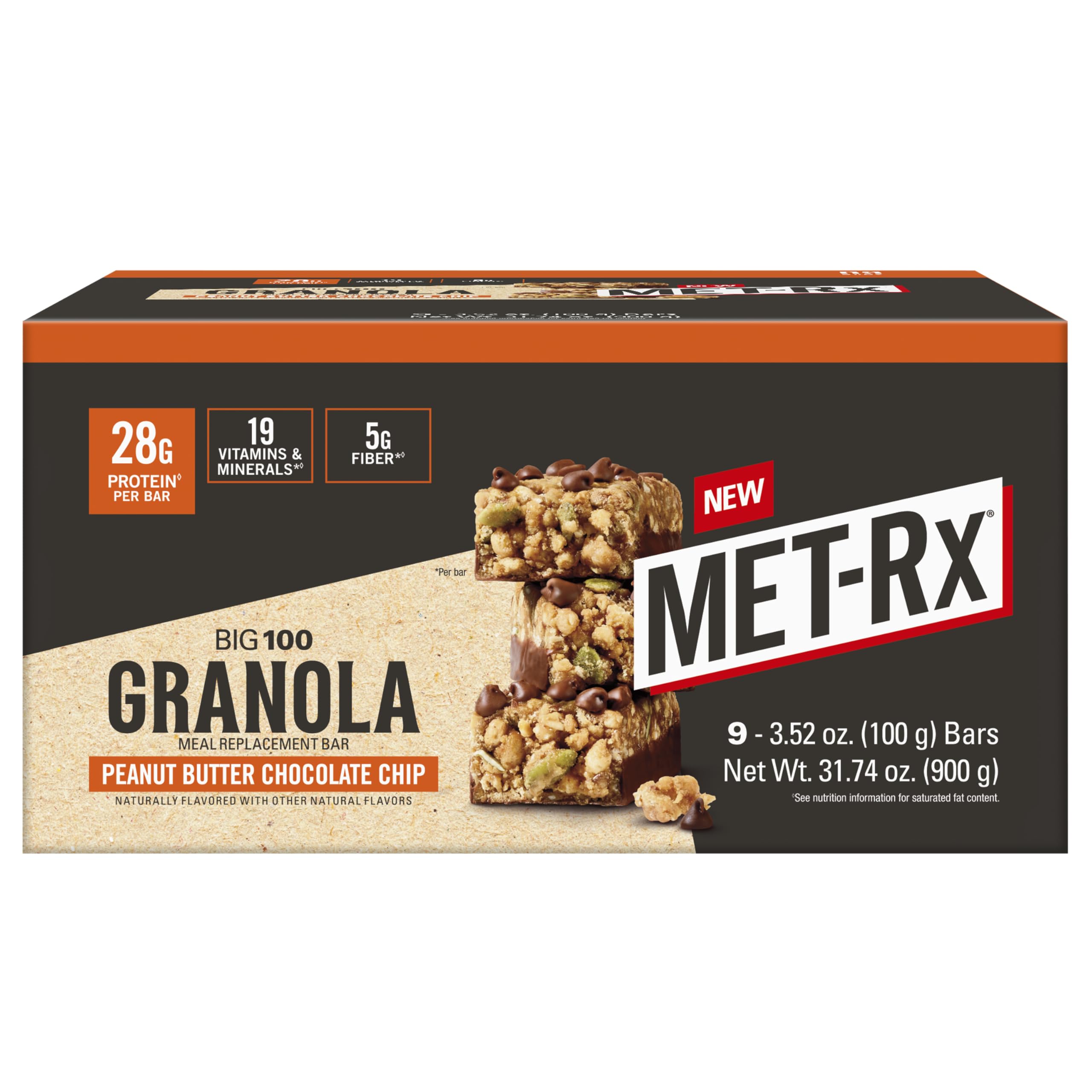 MET-Rx Big 100 Protein Bar, Meal Replacement Bar, 32G Protein, Super Cookie Crunch, 9 Bars (Pack of 1)