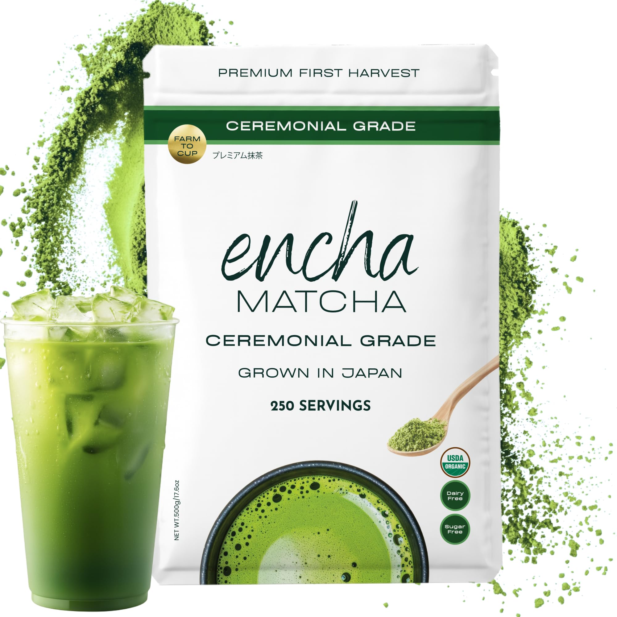 Encha Ceremonial Grade Matcha Powder - Organic First Harvest Japanese Matcha Green Tea, Matcha Tea From Uji, Japan (60g/2.12oz)
