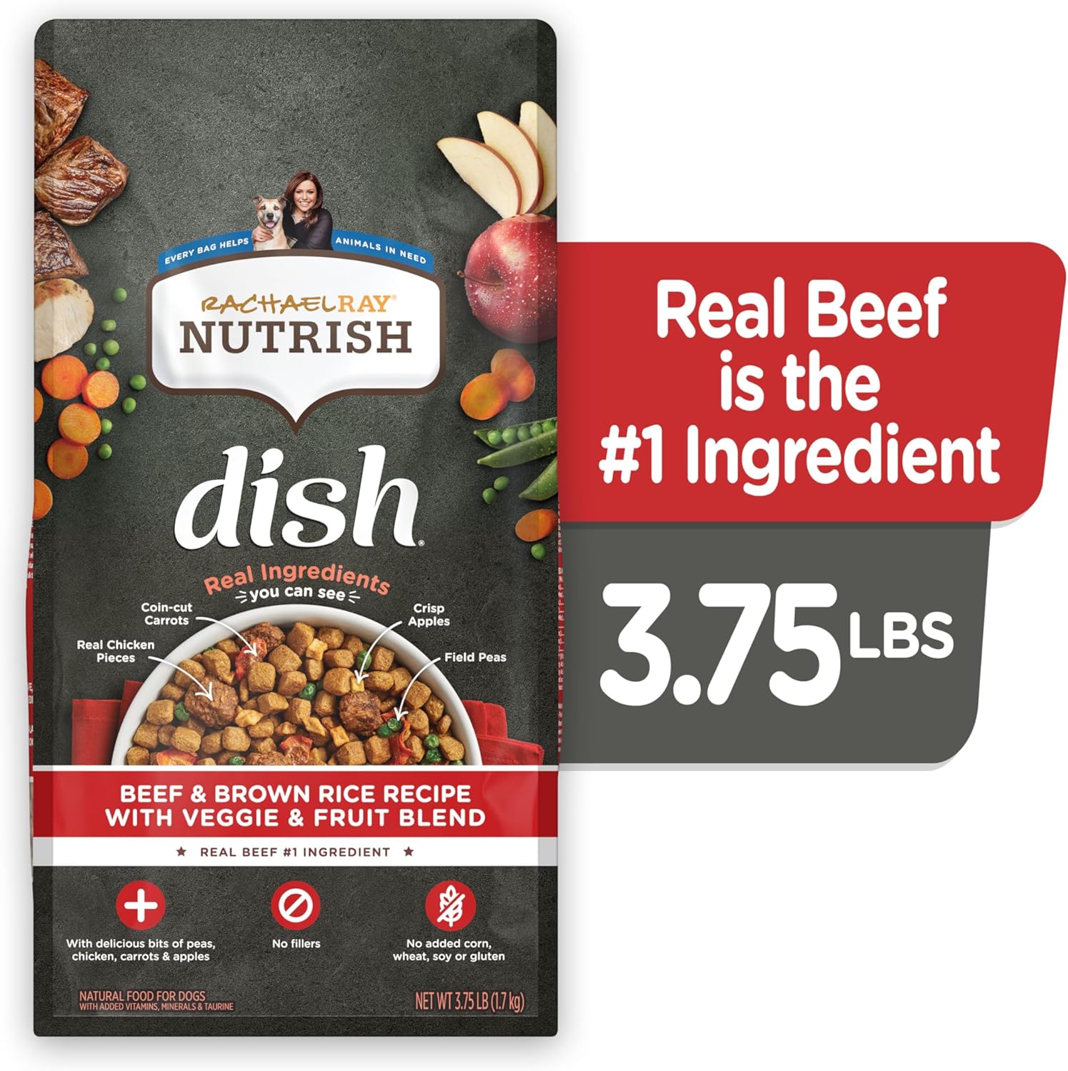 Rachael Ray Nutrish Dish Dry Dog Food Beef & Brown Rice Recipe With Veggie & Fruit Blend, 23 lb. Bag