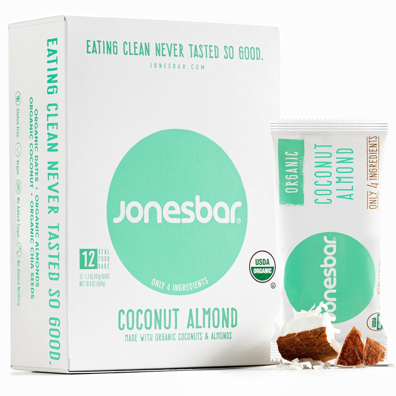 JONESBAR Organic Plant Based Protein Bars | Peanut Butter and Jelly | Fruit & Nut Bar, Kosher, Gluten Free, Breakfast Bars, School Snacks, Vegan Snack & Healthy Snacks for Adults and Kids (Pack of 12)