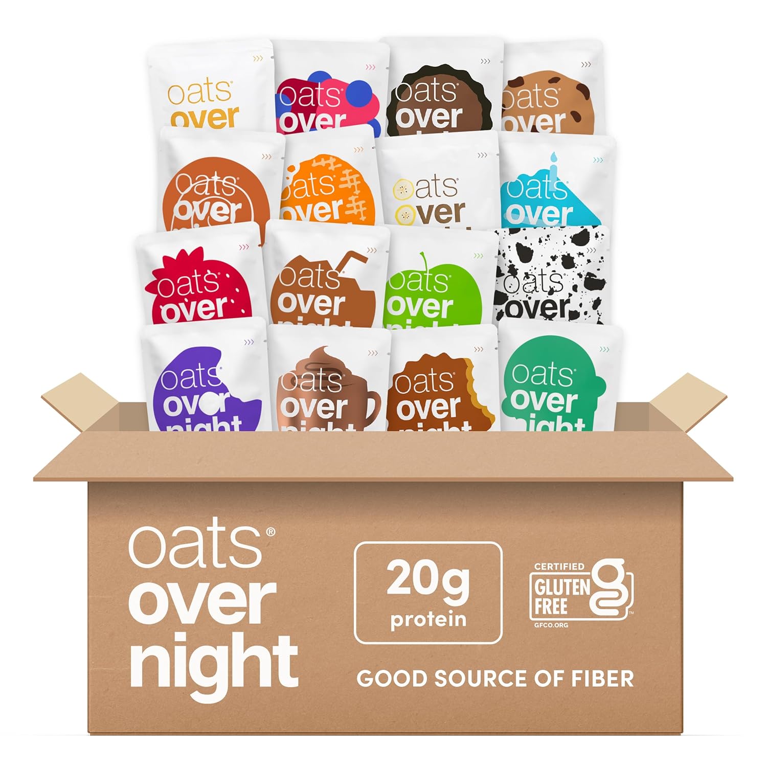 Oats Overnight Ultimate Variety Pack - High Protein, 5g Fiber Breakfast Protein Shake, Gluten Free Oatmeal, Non GMO Oatmeal - Green Apple Cinnamon, Coconut Cream Pie & More (16 Pack + Shaker Bottle)