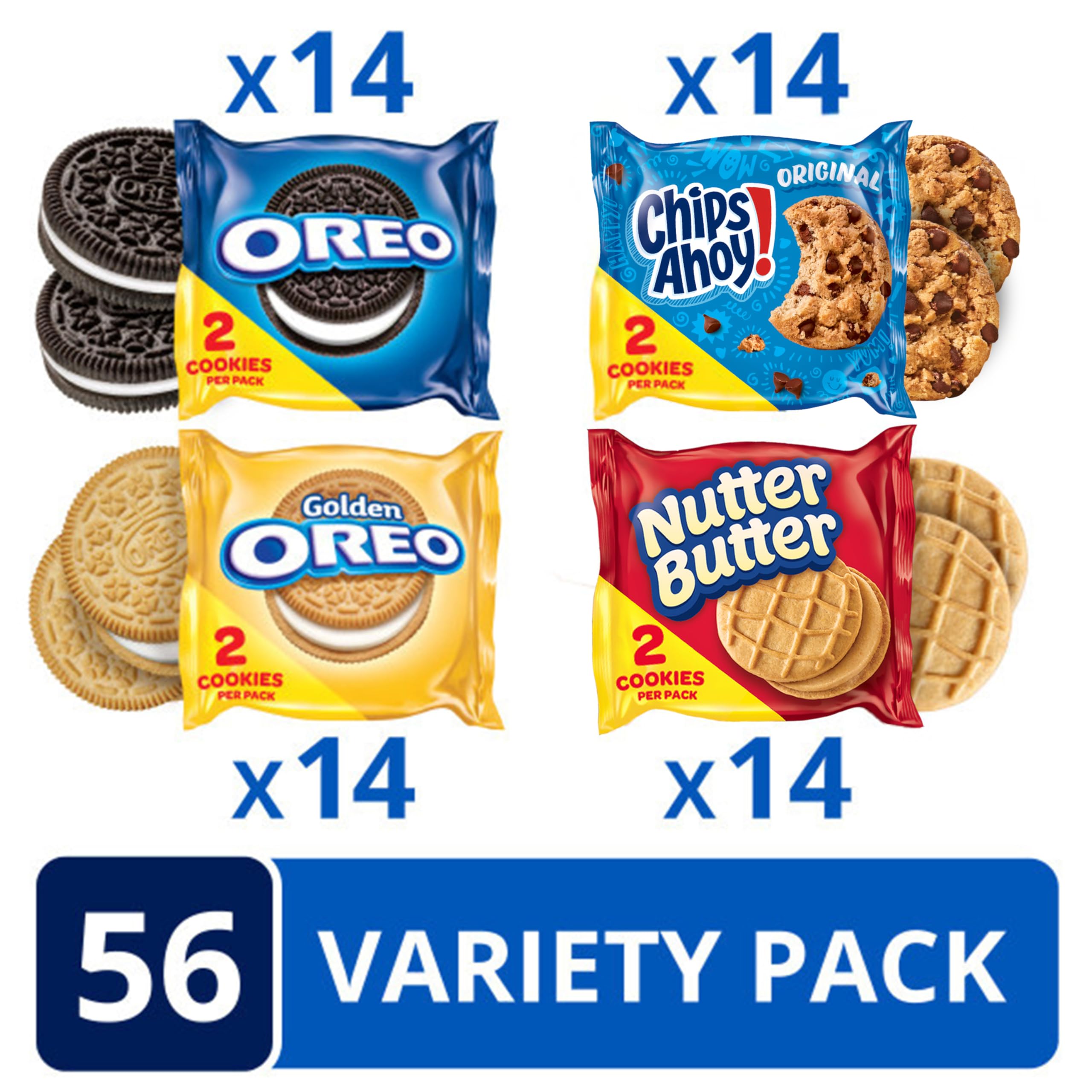 OREO Original, OREO Golden, CHIPS AHOY! & Nutter Butter Cookie Snacks Variety Pack, 56 Snack Packs (2 Cookies Per Pack)