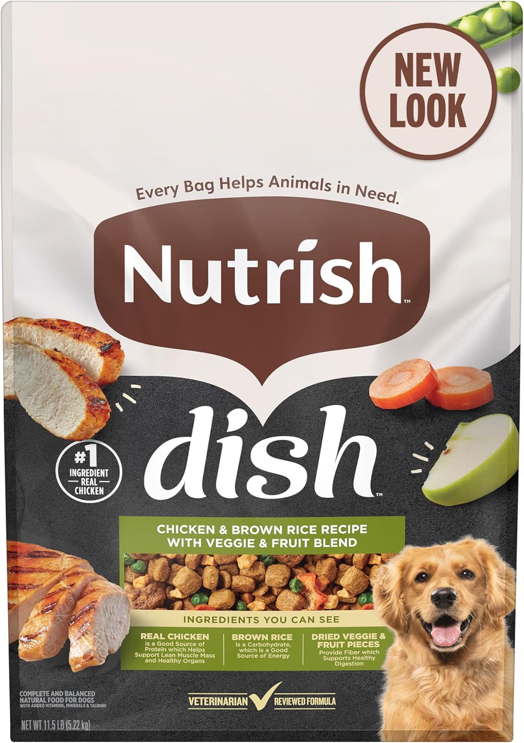 Rachael Ray Nutrish Dish Dry Dog Food Beef & Brown Rice Recipe With Veggie & Fruit Blend, 23 lb. Bag