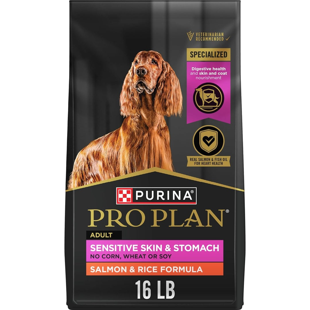Purina Pro Plan Sensitive Skin and Stomach Dog Food Dry, Adult Salmon & Rice Formula, Digestive Health - 16 lb. Bag