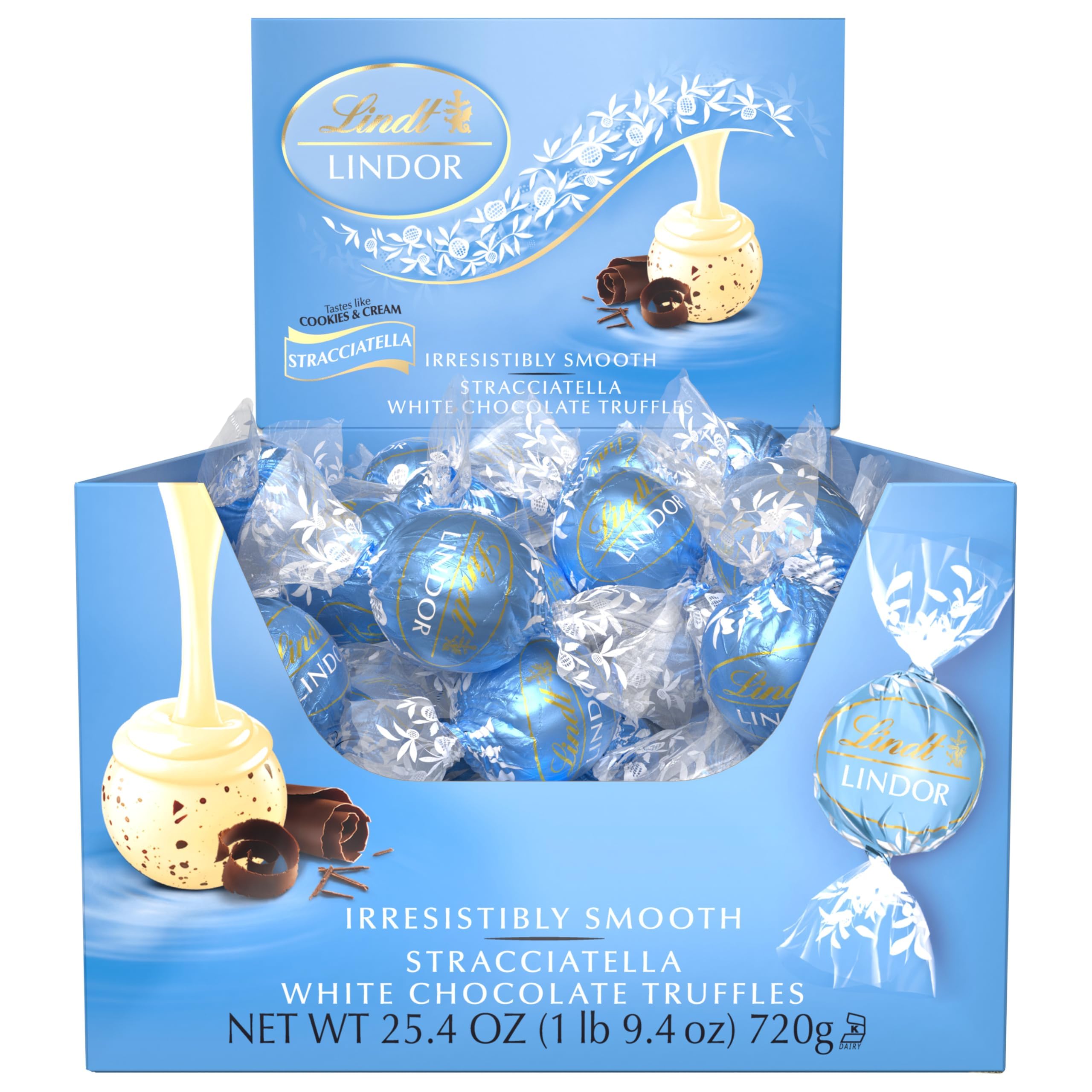 Lindt LINDOR White Chocolate Peppermint Truffles, White Chocolate Candy with Smooth Peppermint Truffle Center, 25.4 oz., 60 Count