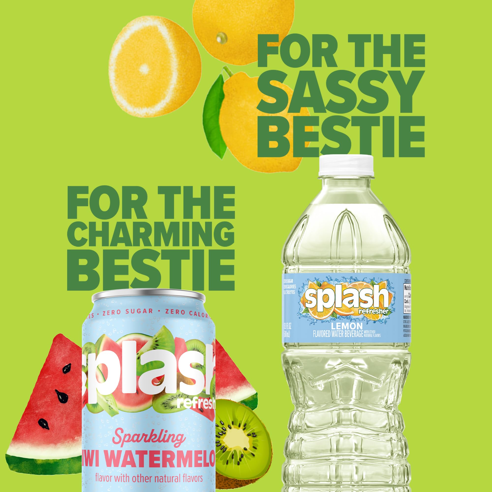 SPLASH REFRESHER Flavored Water Bottles, Lemon Flavor - 6-Pack, 16.9 Fl Oz - Refreshing Flavored Bottled Water with Electrolytes - Zero Sugar & Zero Calories