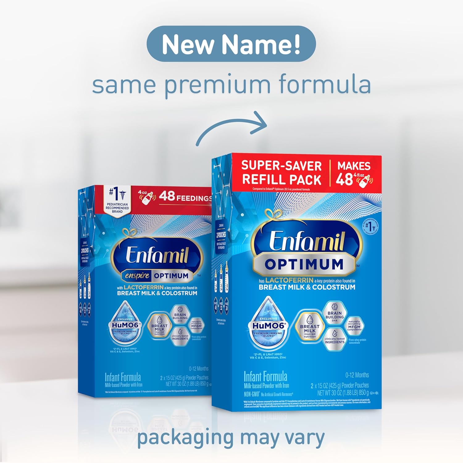 Enfamil Optimum (Enspire), Our Closest Formula to Breast Milk, Immune-Supporting Lactoferrin and Brain-Supporting DHA Baby Formula, Powder 30 Oz Refill, Pack of 4