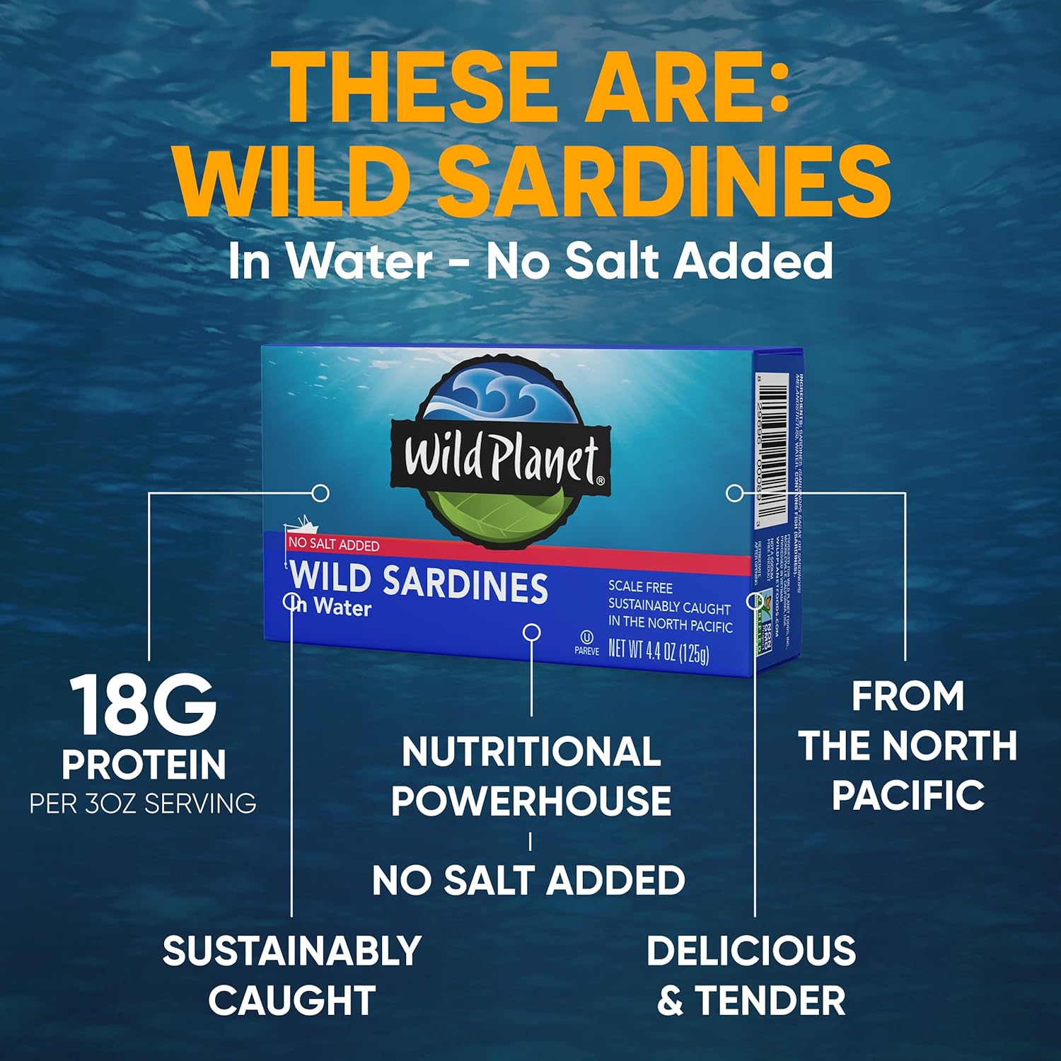 Wild Planet Wild Sardines in Water, No Salt Added, Tinned Fish, Non-GMO, Sustainable 4.4 Ounce , (Pack of 12)