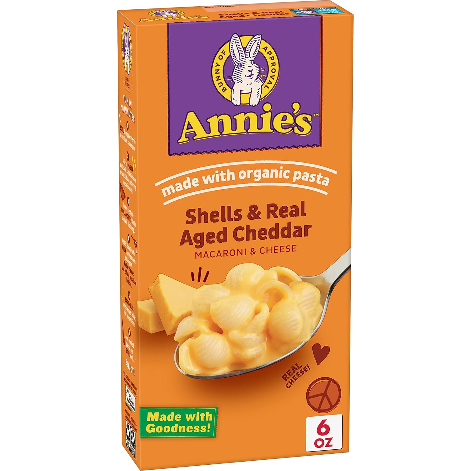 Annie's Shells and White Cheddar, Made with Organic Pasta and Real Cheese, 6 oz (Pack of 12)