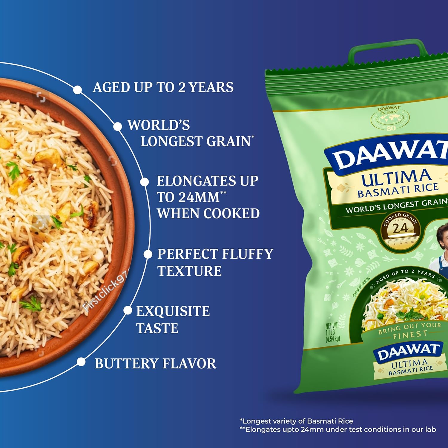 Daawat Ultima Basmati White Rice - Authentic Extra Long Grain Basmati Rice - 10 lb Bag