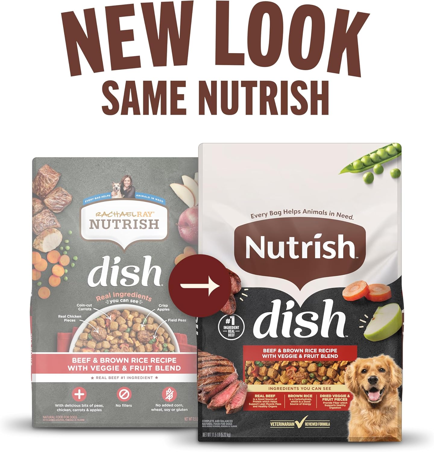 Rachael Ray Nutrish Dish Dry Dog Food Beef & Brown Rice Recipe With Veggie & Fruit Blend, 23 lb. Bag