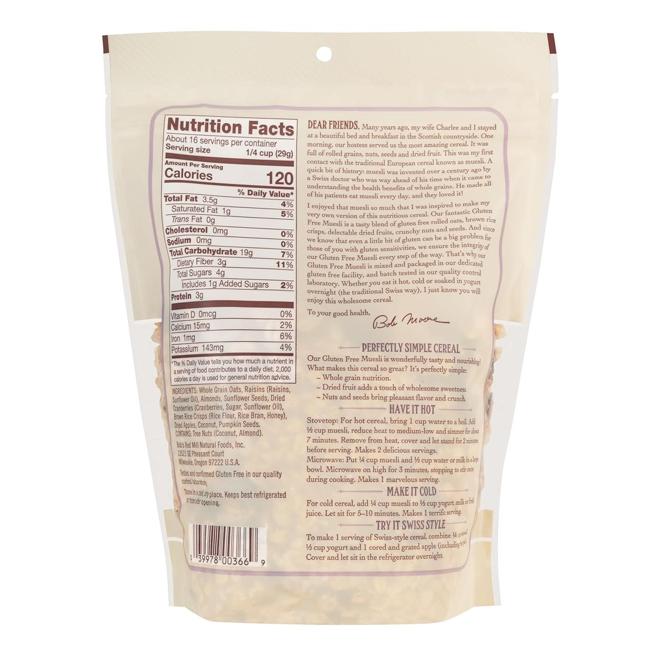 Bob's Red Mill Gluten Free Muesli, 16oz (Pack of 4) - Gluten Free, Non GMO, Kosher