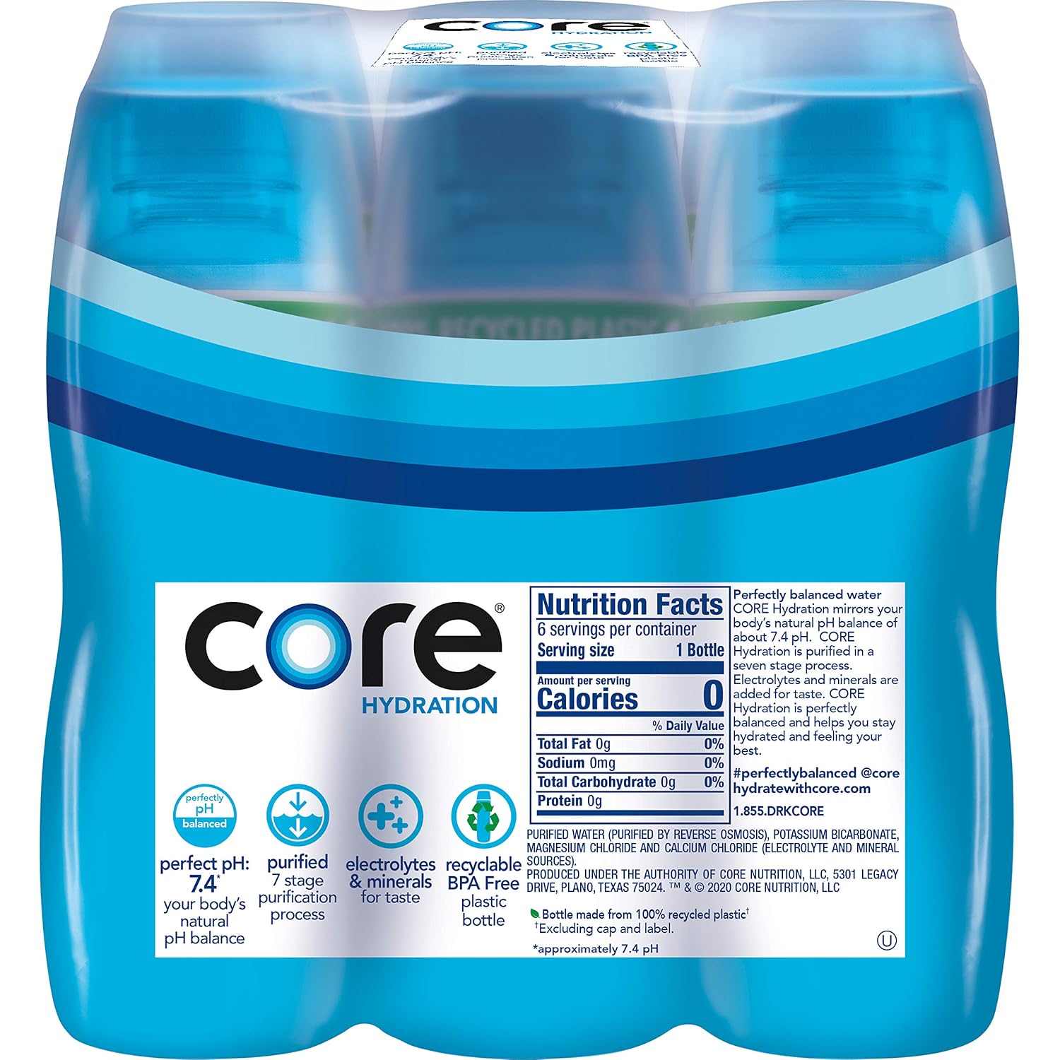 Core Hydration Perfectly Balanced Water, .5 L bottles, 24 Count (4 Packs of 6)