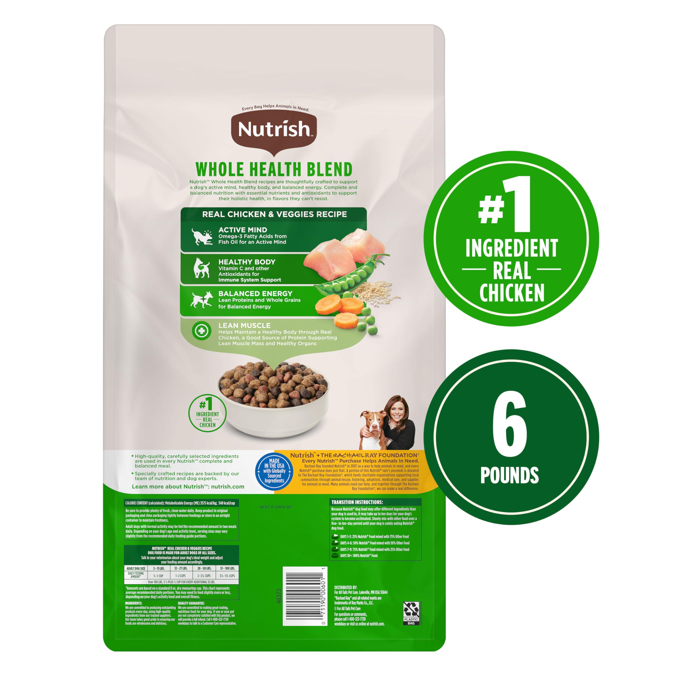Nutrish Dry Dog Food, Real Chicken & Veggies Recipe Whole Health Blend, 6 lb. Bag (Rachael Ray)