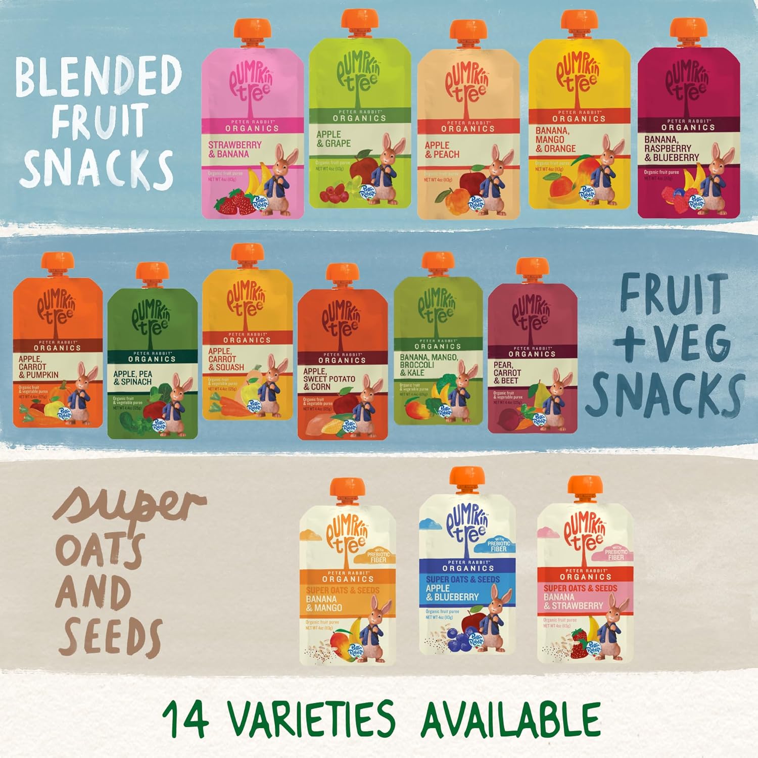Peter Rabbit Organics Fruit Flavors Variety Pack - Squeezable Snack Pouches 4 oz. (Pack of 18)