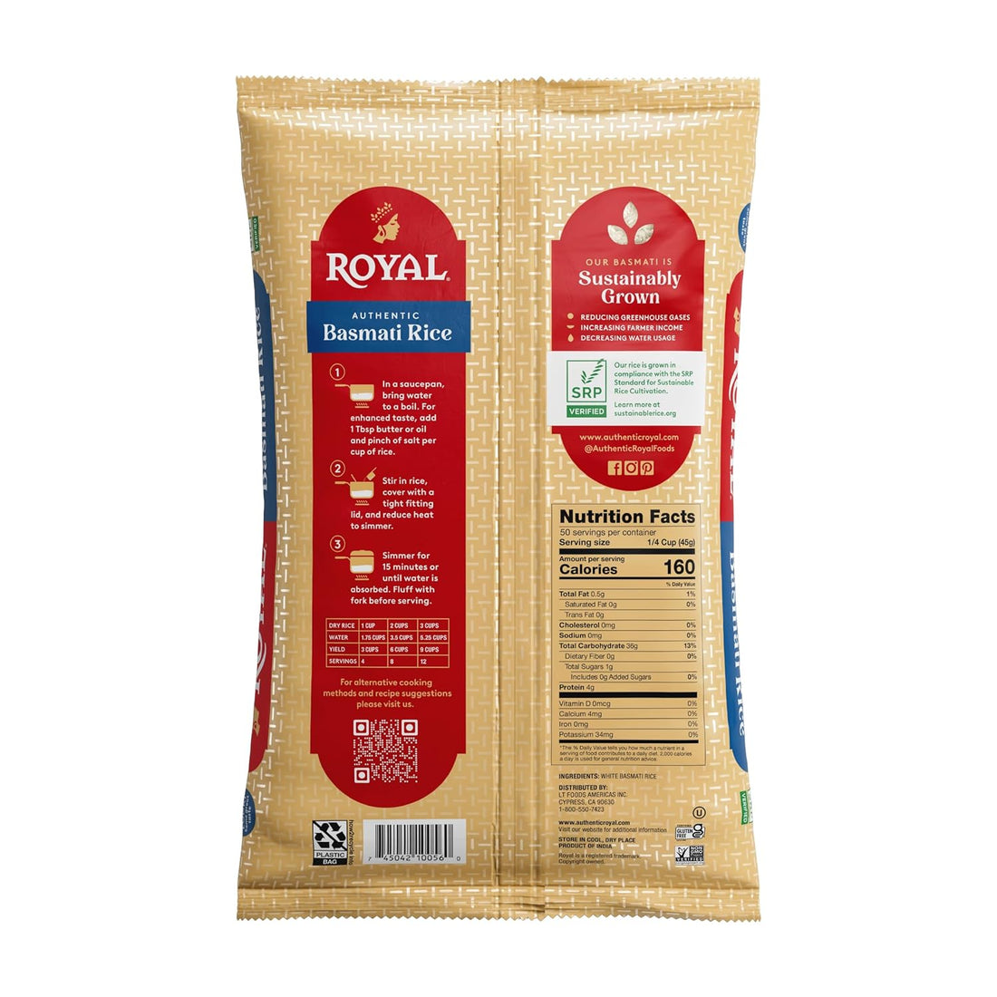 Royal - Naturally Aged Authentic Long Grain Indian White Basmati Rice - 10 Pounds (2 x 5 Pound Bag)