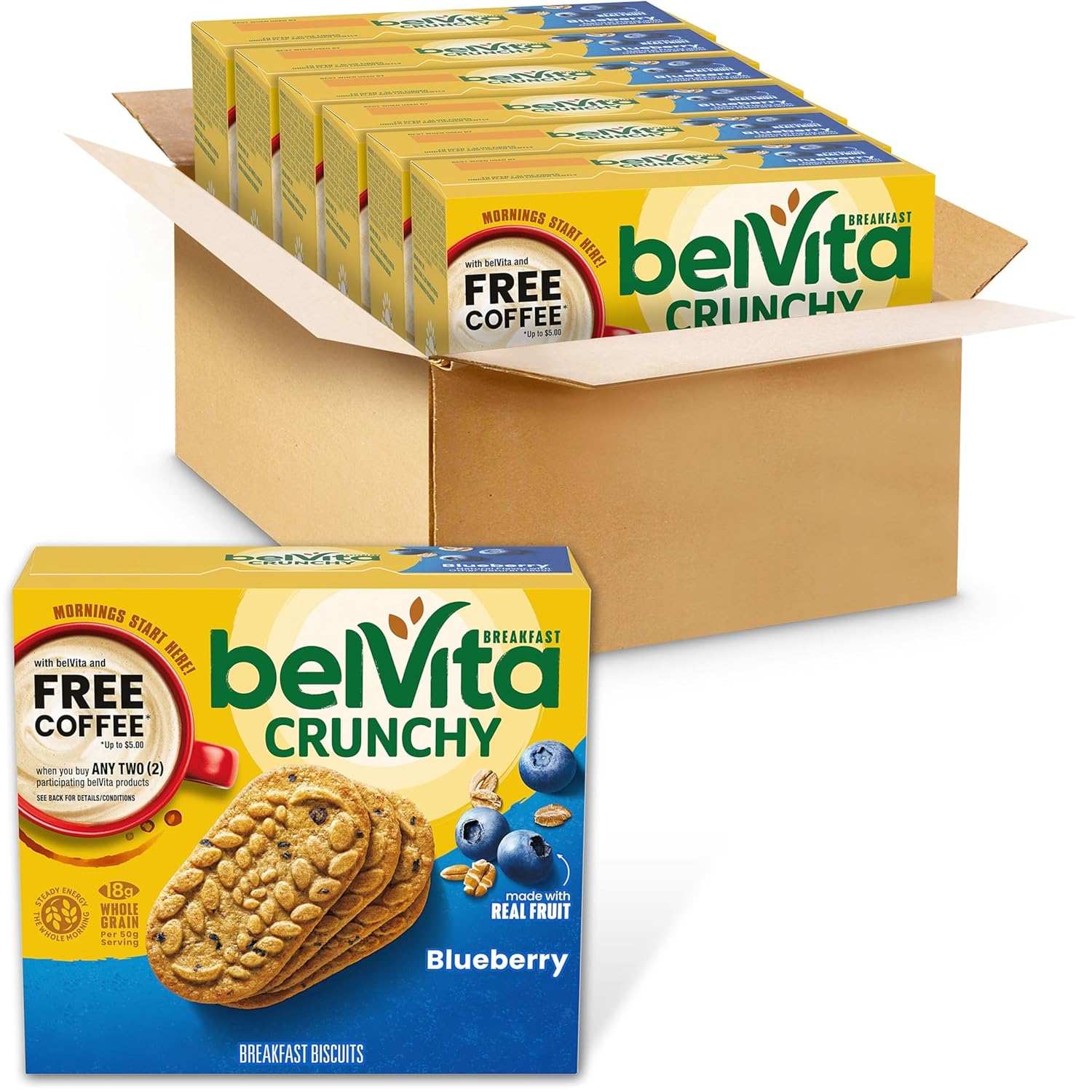belVita Breakfast Bars Biscuits, Cranberry Orange, 30 Total Packs, 6 Boxes (4 Biscuits Per Pack)