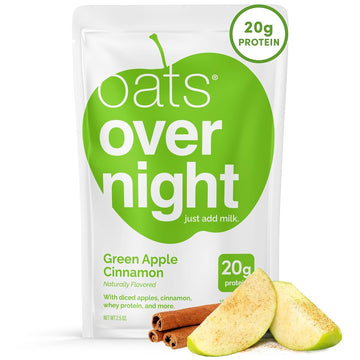 Oats Overnight Green Apple Cinnamon - Overnight Oats with 20g Protein, High Fiber Breakfast Protein Shake - Gluten Free Oatmeal, Non GMO High Protein Oatmeal (2.6 oz per Meal) (8 Pack)