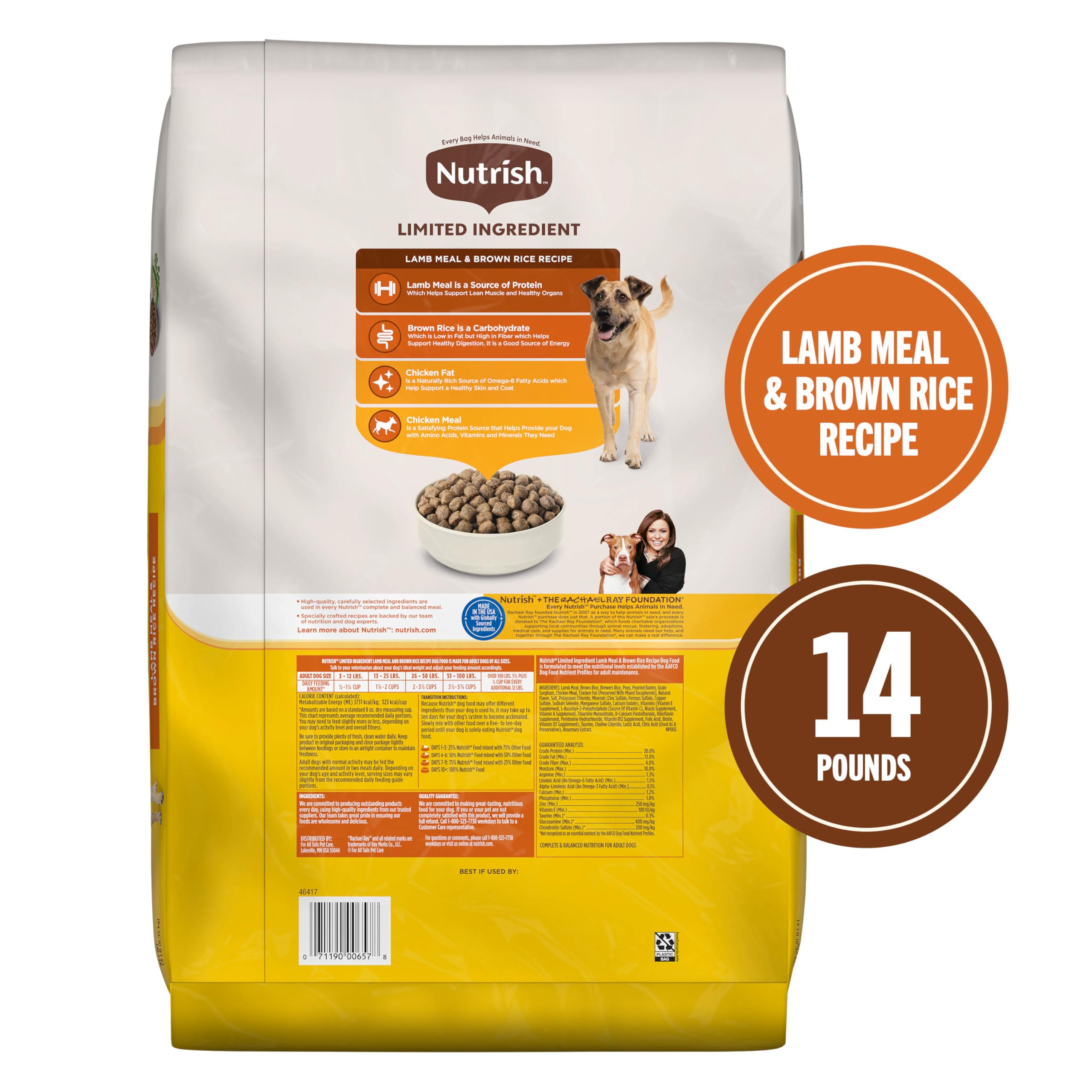 Nutrish Limited Ingredient Lamb Meal & Brown Rice Recipe Dry Dog Food, 14 lb. Bag, Packaging May Vary (Rachael Ray)