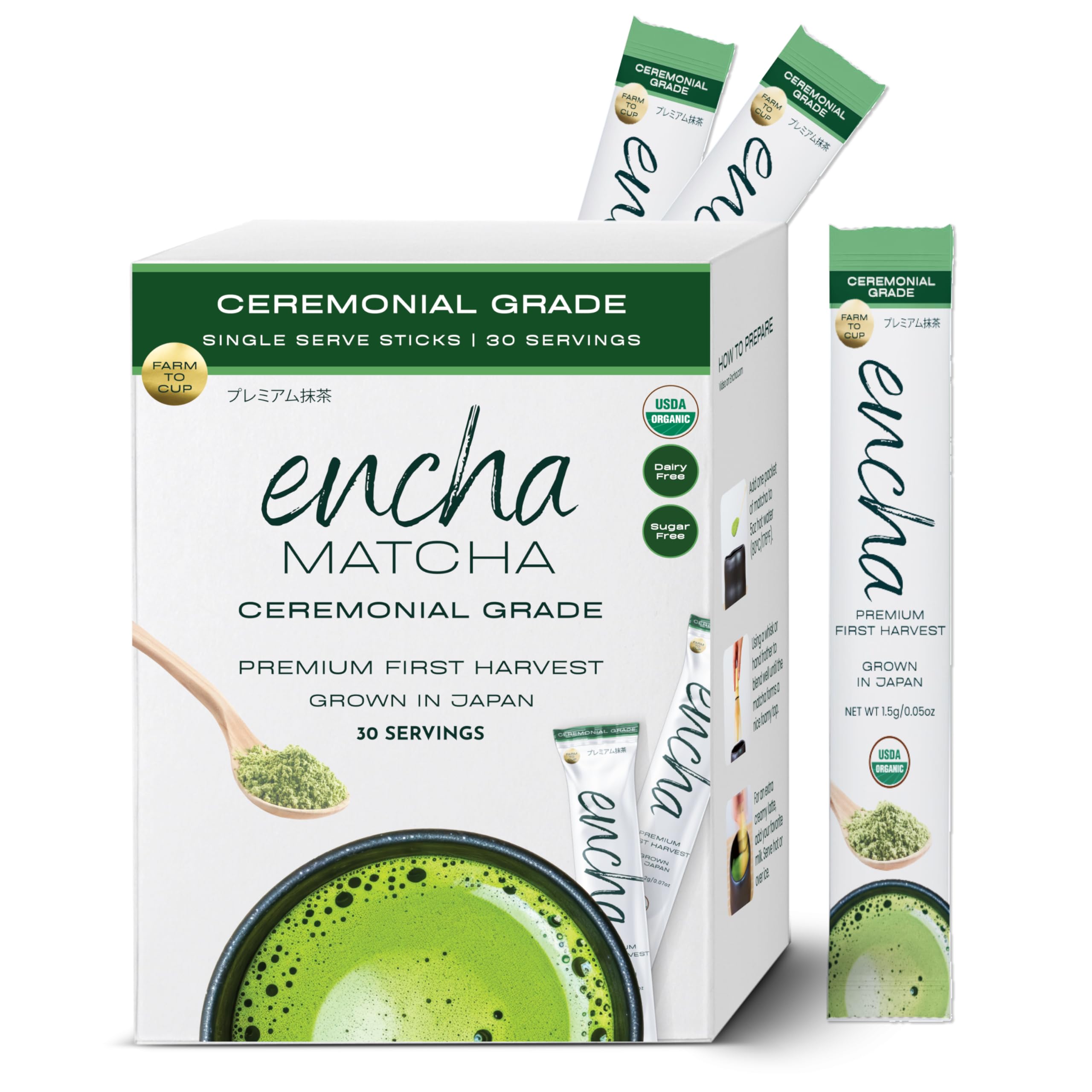 Encha Ceremonial Grade Matcha Powder - Organic First Harvest Japanese Matcha Green Tea, Matcha Tea From Uji, Japan (60g/2.12oz)
