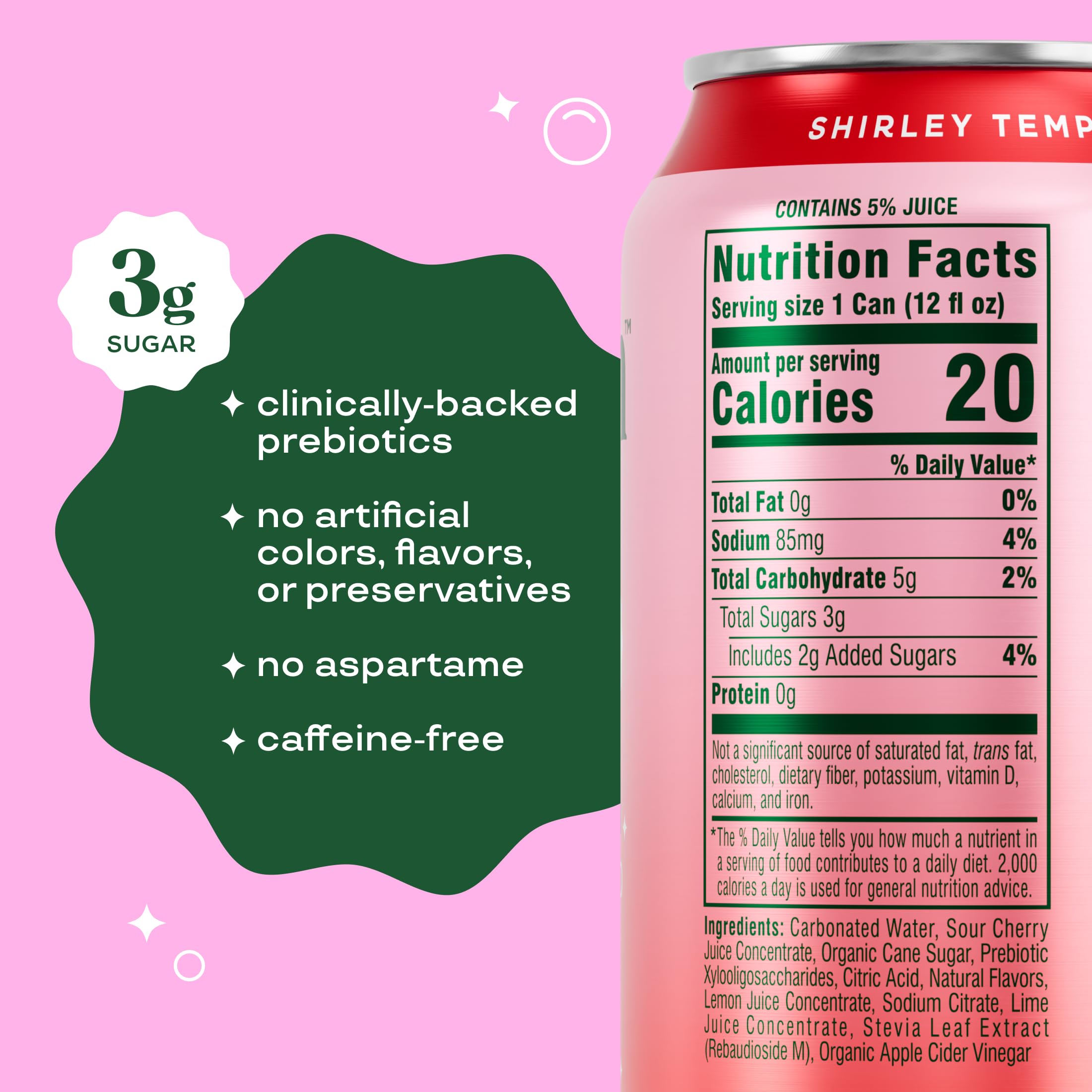 Bloom Pop Prebiotic Soda 12 Pack, Shirley Temple Flavor, 12oz Cans | Prebiotic Soda for Gut Health, Low Calorie Soda, No Caffeine, Healthy Soft Drink Alternative