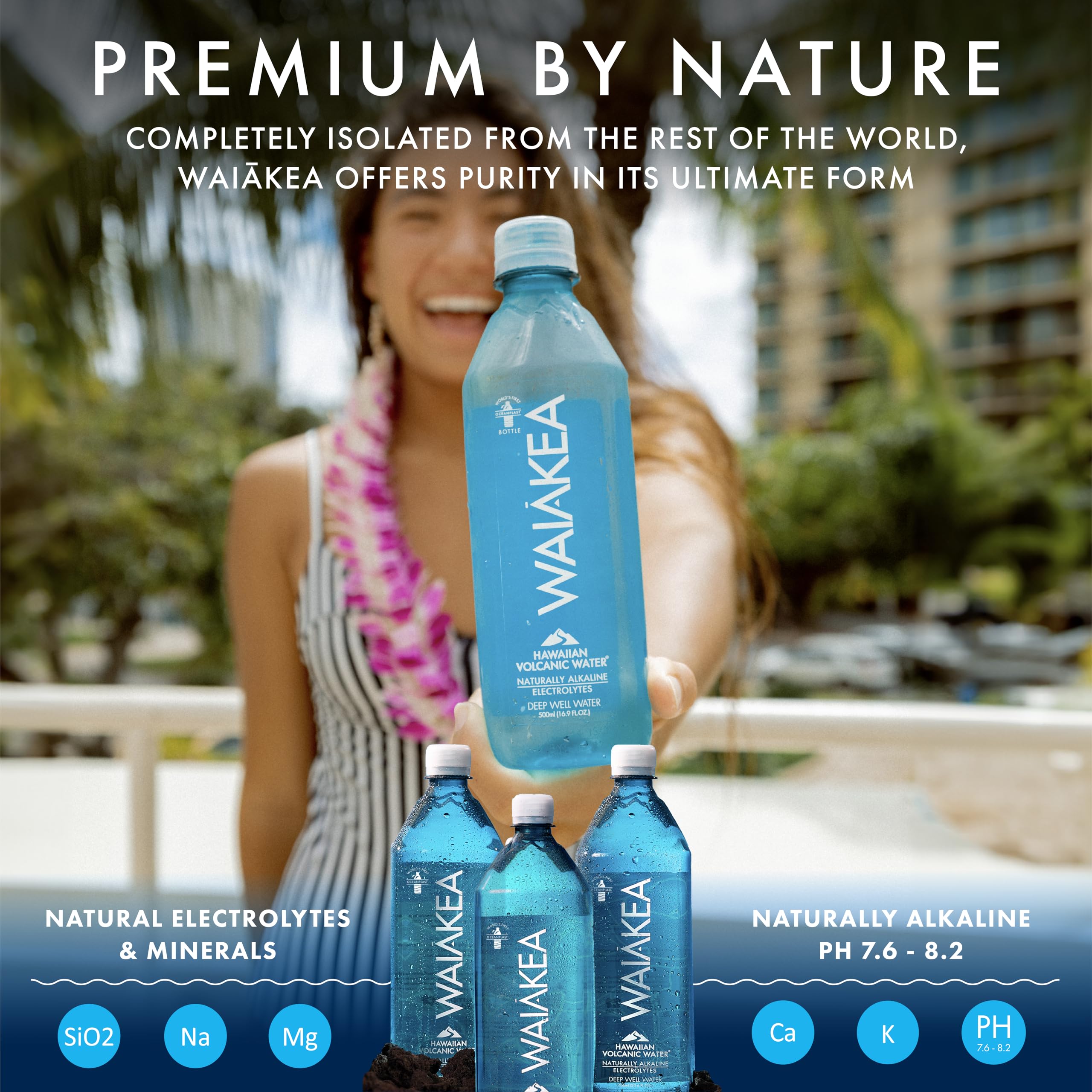 Waiakea Hawaiian Volcanic Water, Naturally Alkaline, 100% Recycled Bottle, 1L (Pack of 12), 33.8 Fl Oz (Pack of 12)