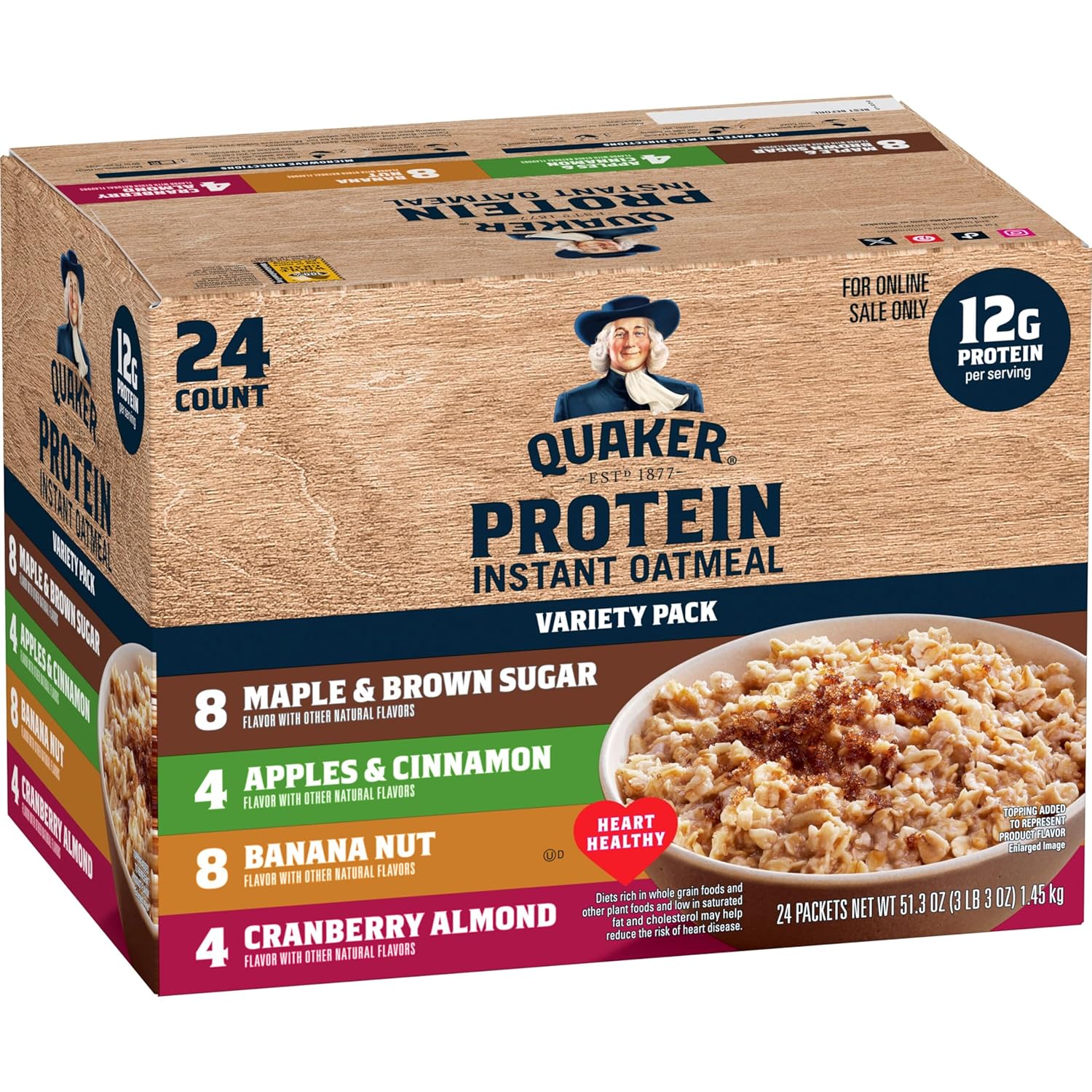 Quaker Instant Oatmeal, 2 Flavor Gluten Free Variety Pack, 32 Count