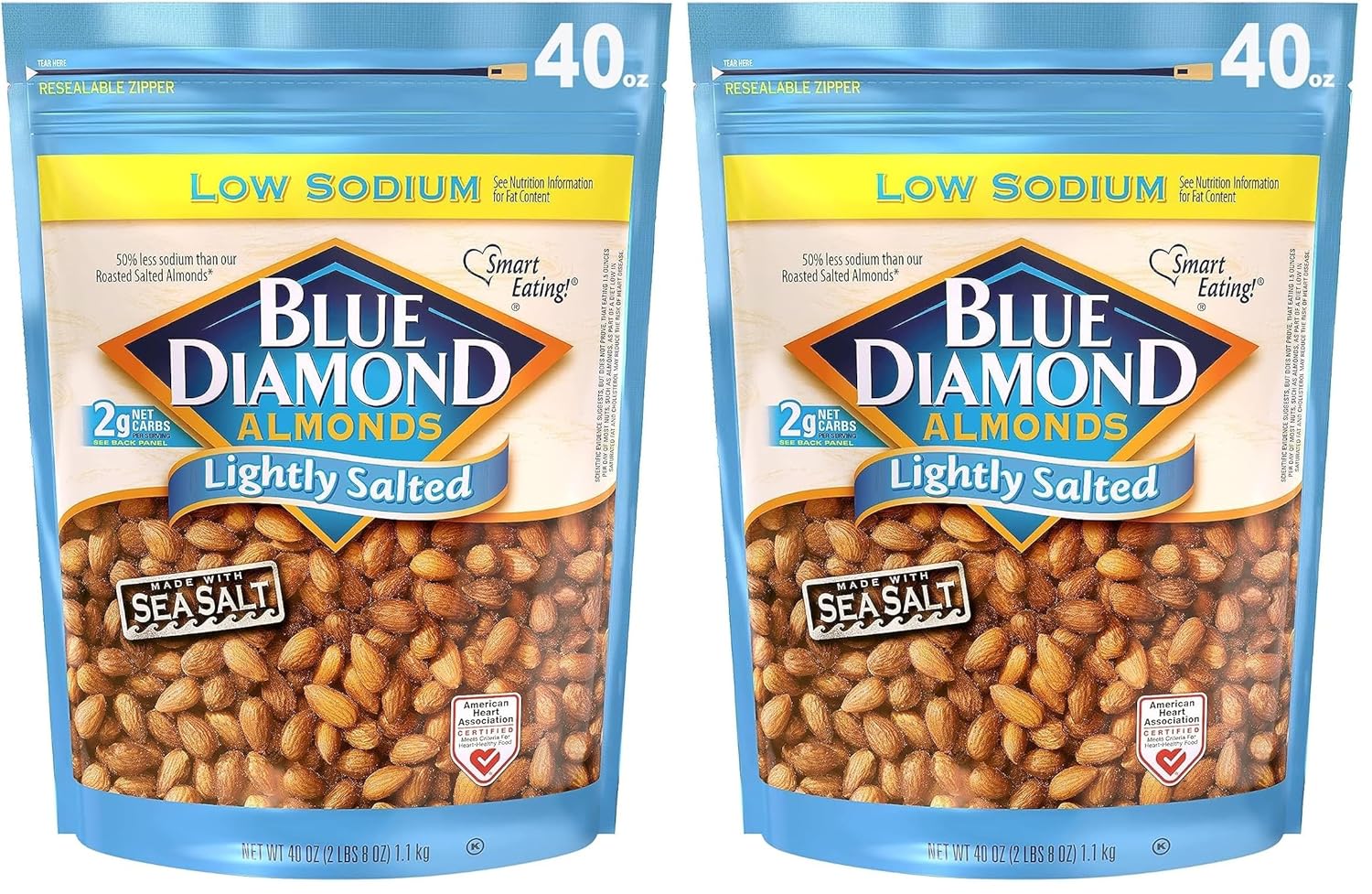Blue Diamond Almonds Whole Natural Raw Snack Nuts, 40 Oz Resealable Bag (Pack of 1)