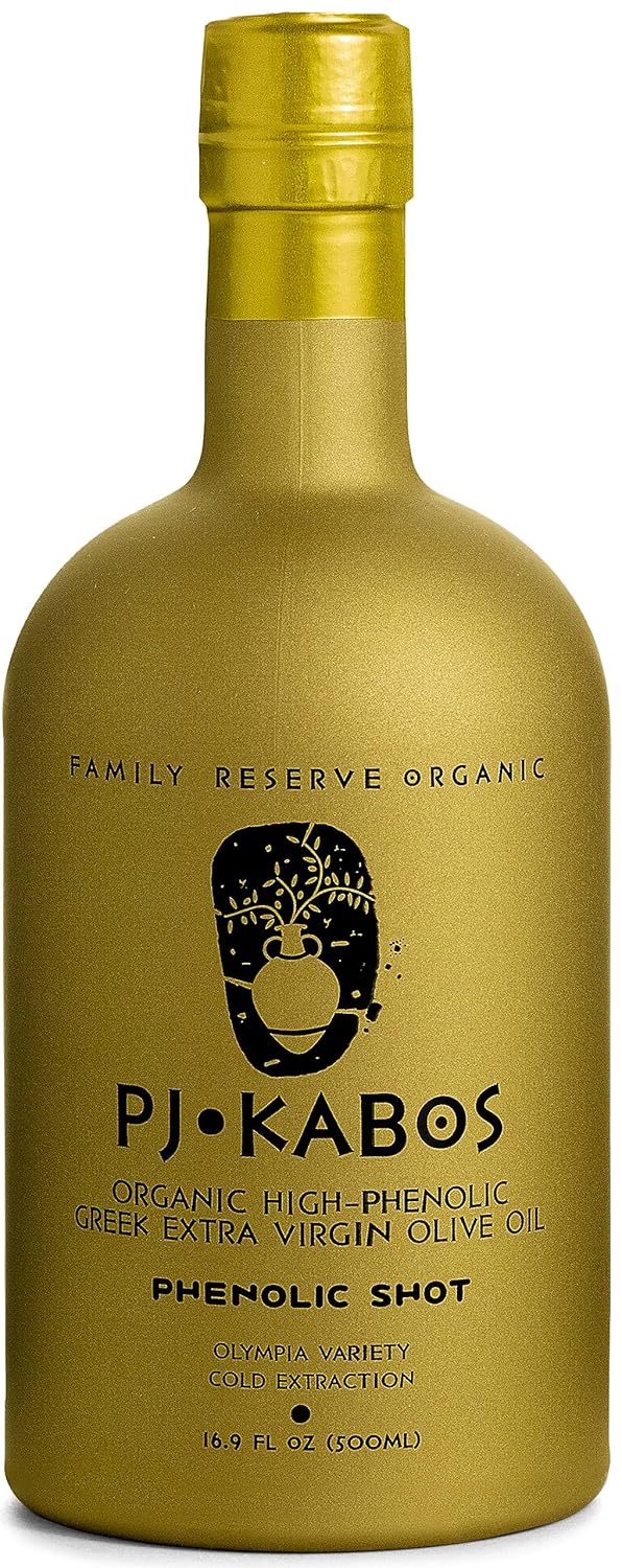 P.J. KABOS 2025/26 Fresh Harvest, Extremely High Phenolic (900+ mg/kg), USDA Organic Greek Extra Virgin Olive Oil, Kosher, Cold Extracted, 16.9oz Glass Bottle, PJ KABOS “Family Reserve Organic - Phenolic Shot”