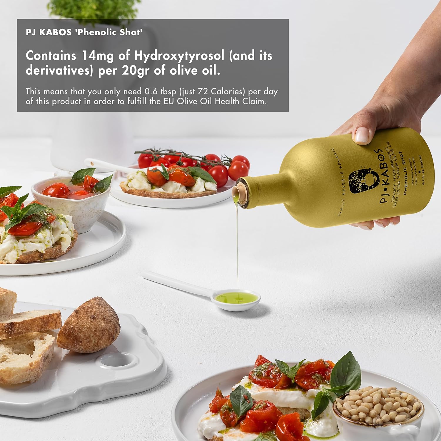 P.J. KABOS 2025/26 Fresh Harvest, Extremely High Phenolic (900+ mg/kg), USDA Organic Greek Extra Virgin Olive Oil, Kosher, Cold Extracted, 16.9oz Glass Bottle, PJ KABOS “Family Reserve Organic - Phenolic Shot”