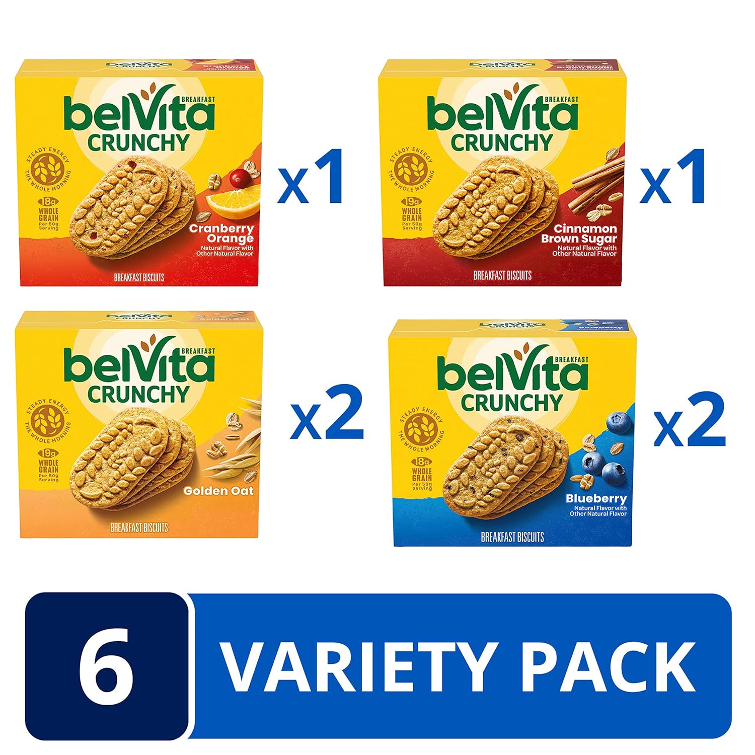 belVita Breakfast Bars Biscuits Variety Pack, 4 Flavors, 30 Total Packs, 6 Boxes (4 Biscuits Per Pack)