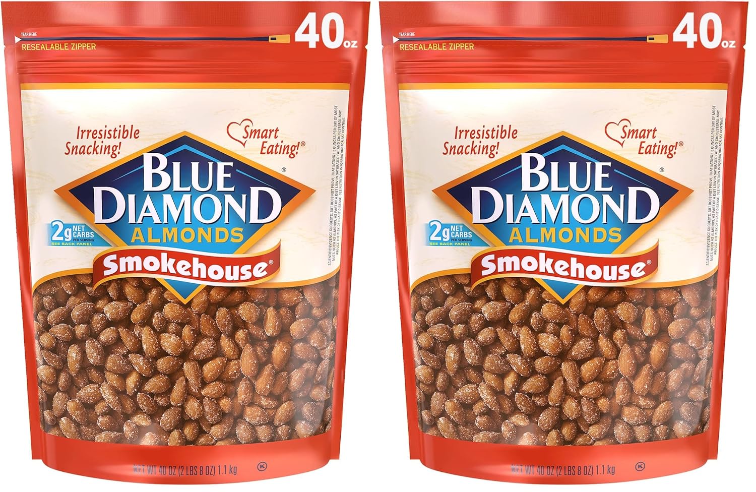Blue Diamond Almonds Whole Natural Raw Snack Nuts, 40 Oz Resealable Bag (Pack of 1)