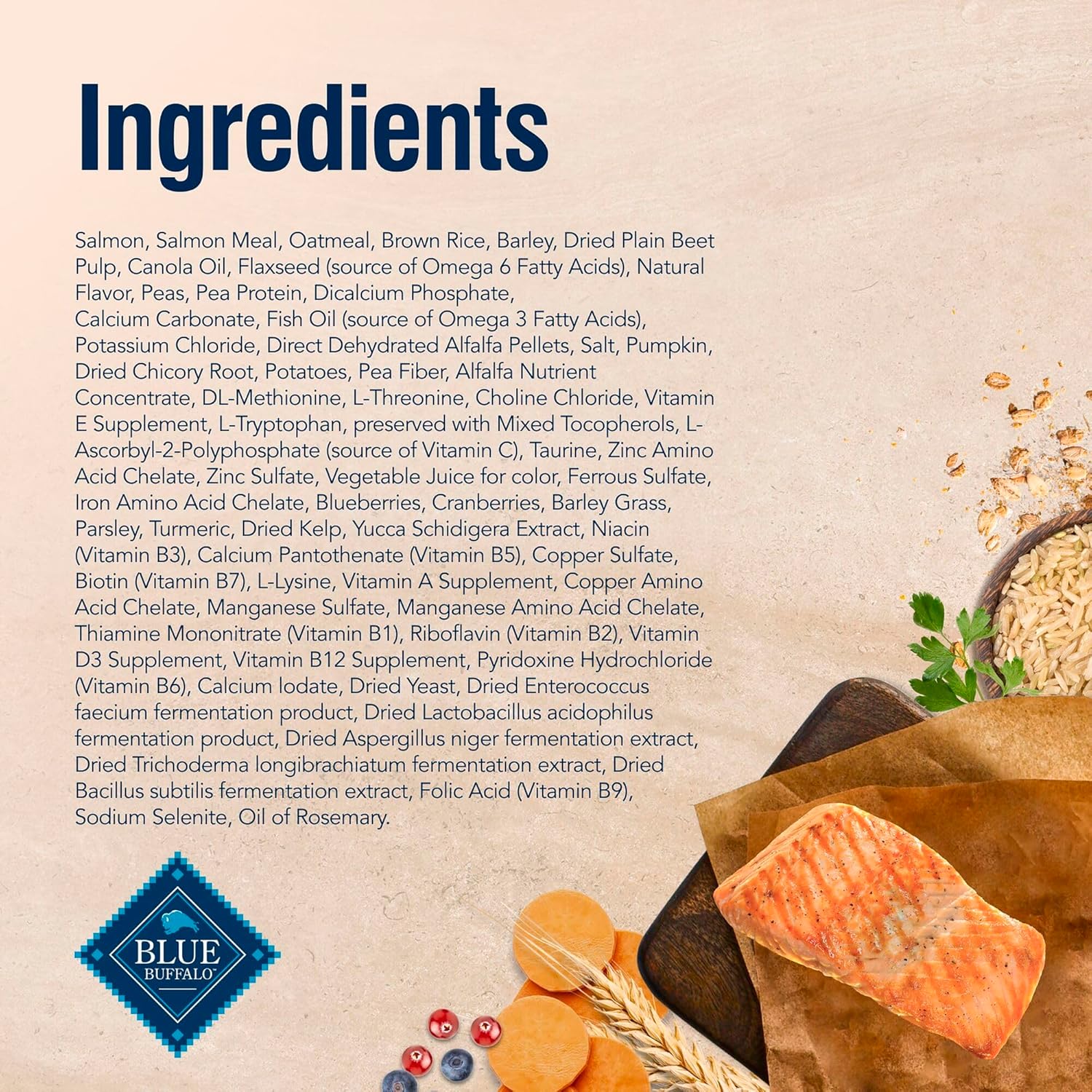 Blue Buffalo True Solutions Skin & Coat Care Natural Dry Dog Food for Adult Dogs, Salmon, 24-lb. Bag