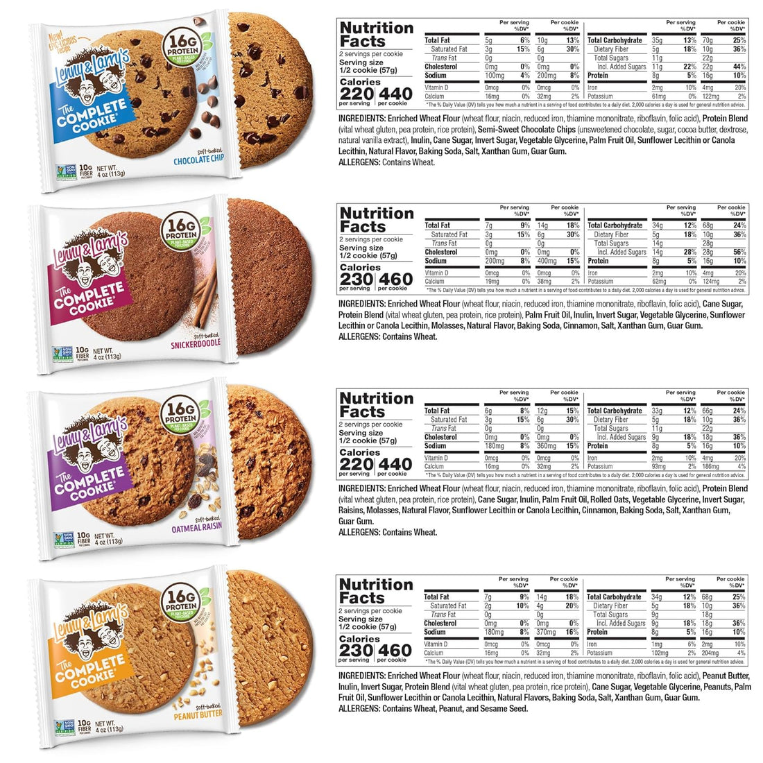 Lenny & Larry's Complete Protein Cookie, [8 Flavor Variety], Chewy Soft Baked, 16g Plant Protein, Vegan, Non-GMO, High Fiber, 4 Ounce Cookie (Pack of 16)