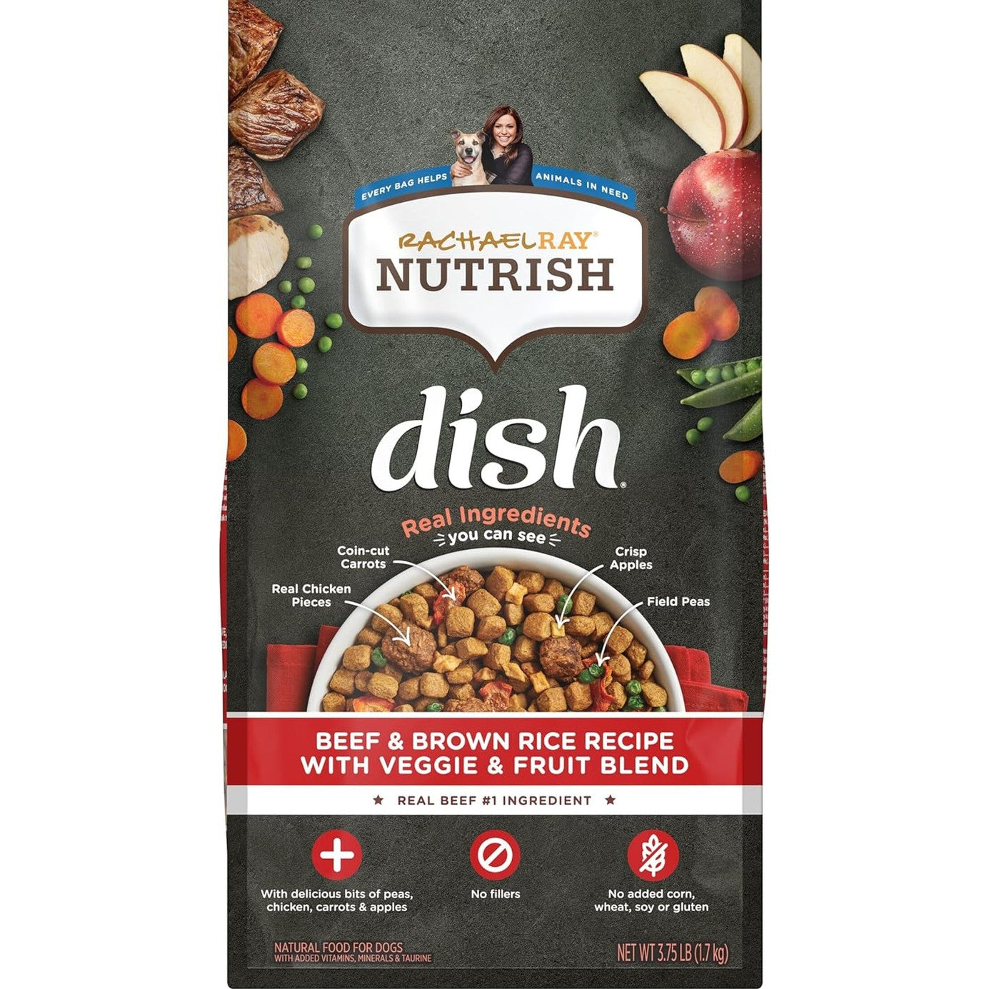 Rachael Ray Nutrish Dish Dry Dog Food Beef & Brown Rice Recipe With Veggie & Fruit Blend, 23 lb. Bag