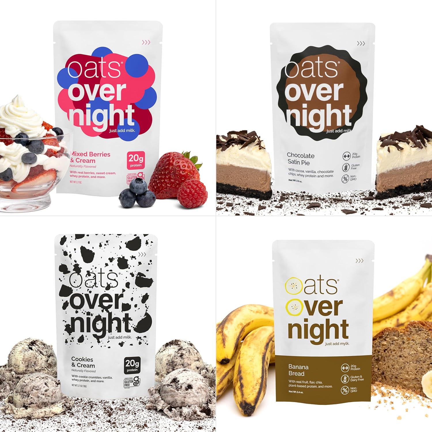Oats Overnight Ultimate Variety Pack - High Protein, 5g Fiber Breakfast Protein Shake, Gluten Free Oatmeal, Non GMO Oatmeal - Green Apple Cinnamon, Coconut Cream Pie & More (16 Pack + Shaker Bottle)