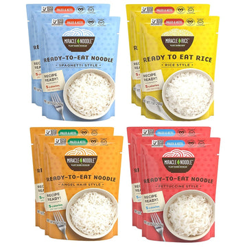 Miracle Noodle Ready to Eat Variety Pack, 7 Oz (Pack of 8), Angel Hair, Fettuccine, Spaghetti & Rice, Plant Based Shirataki Konjac Noodles, 5 Calories, Low Carb, Keto, Gluten-Free