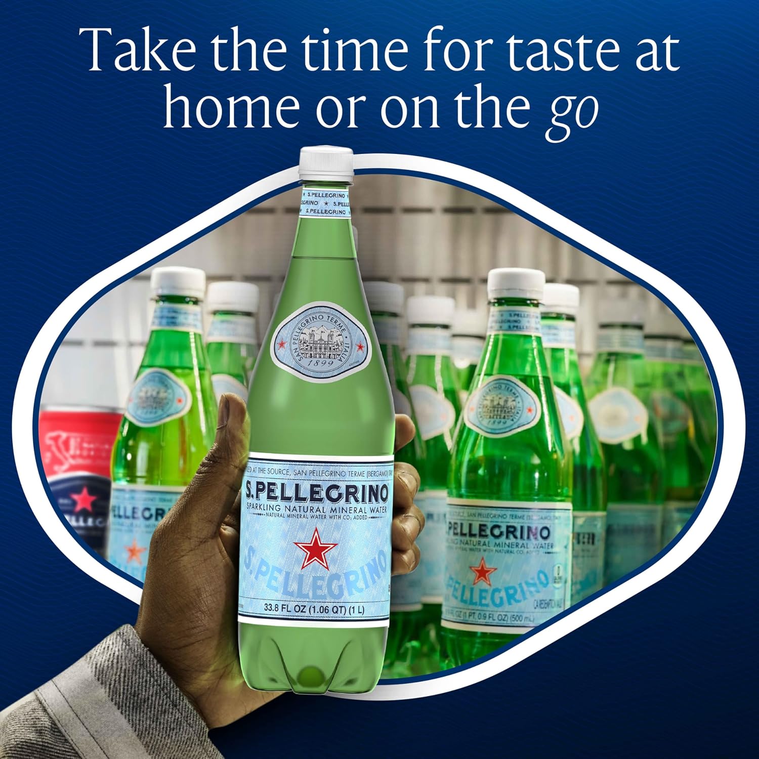 S.Pellegrino Sparkling Natural Mineral Water, 33.8 fl oz. Plastic Bottles (Pack of 12)