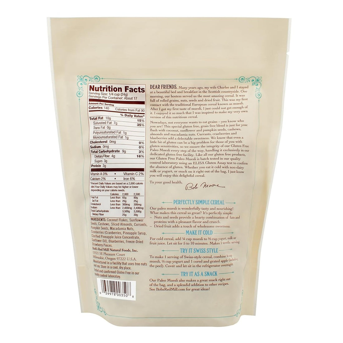 Bob's Red Mill Paleo Muesli, 14oz (Pack of 4) - Non GMO, Gluten Free, Vegan, Paleo Friendly, Kosher