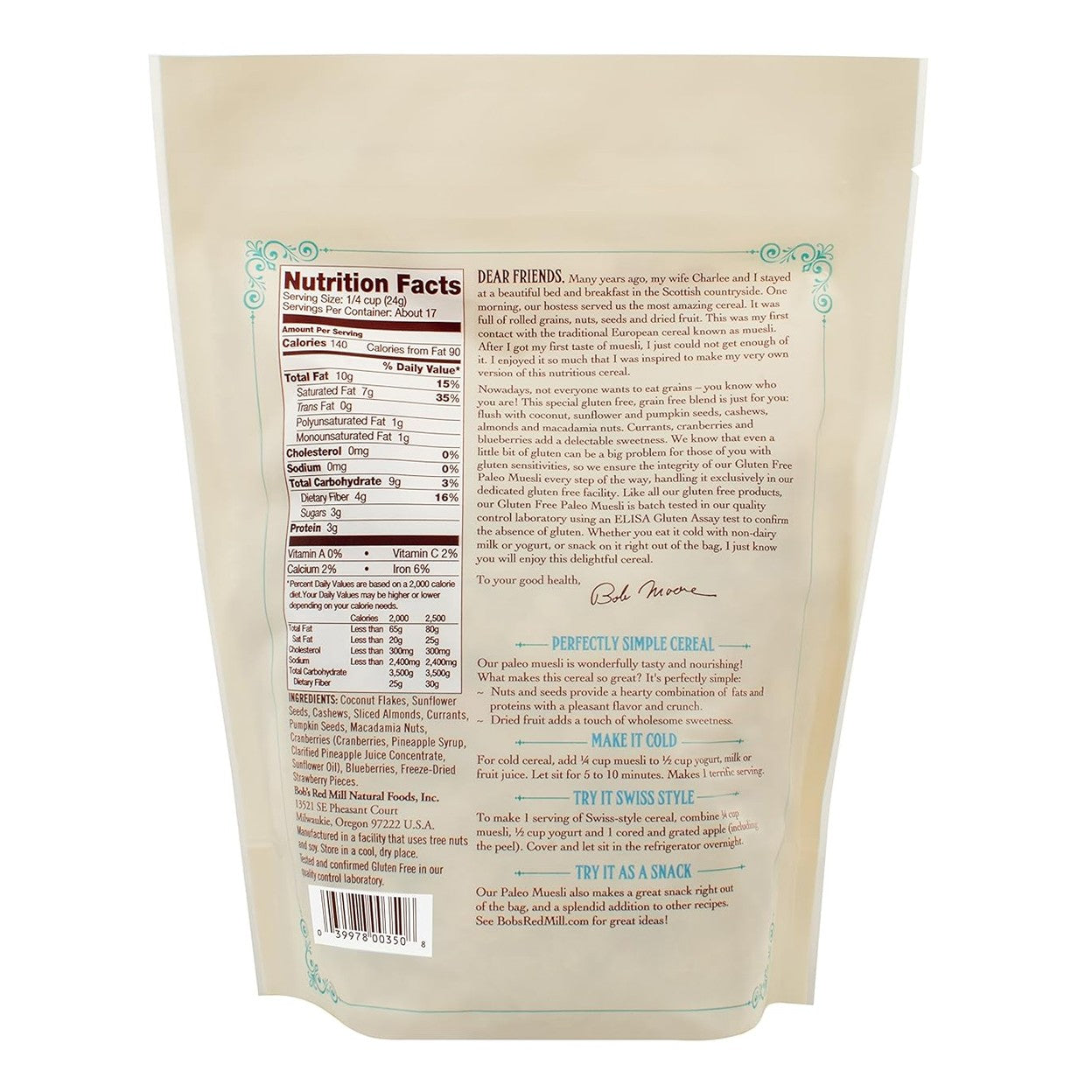 Bob's Red Mill Paleo Muesli, 14oz (Pack of 4) - Non GMO, Gluten Free, Vegan, Paleo Friendly, Kosher