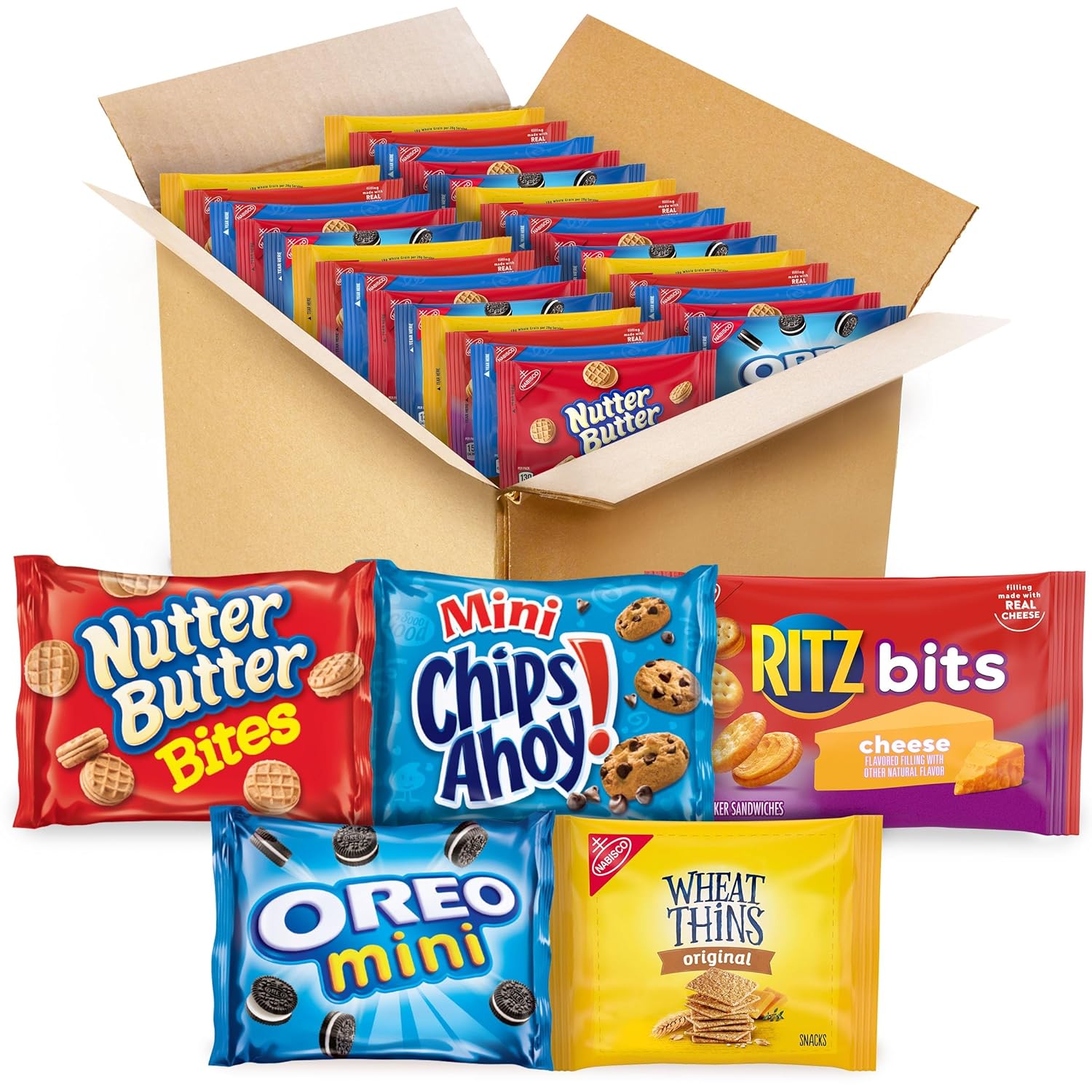 OREO Mini Cookies, Mini CHIPS AHOY! Cookies, RITZ Bits Cheese Crackers, Nutter Butter Bites & Wheat Thins Crackers, Nabisco Cookie & Cracker Variety Pack, 50 Snack Packs