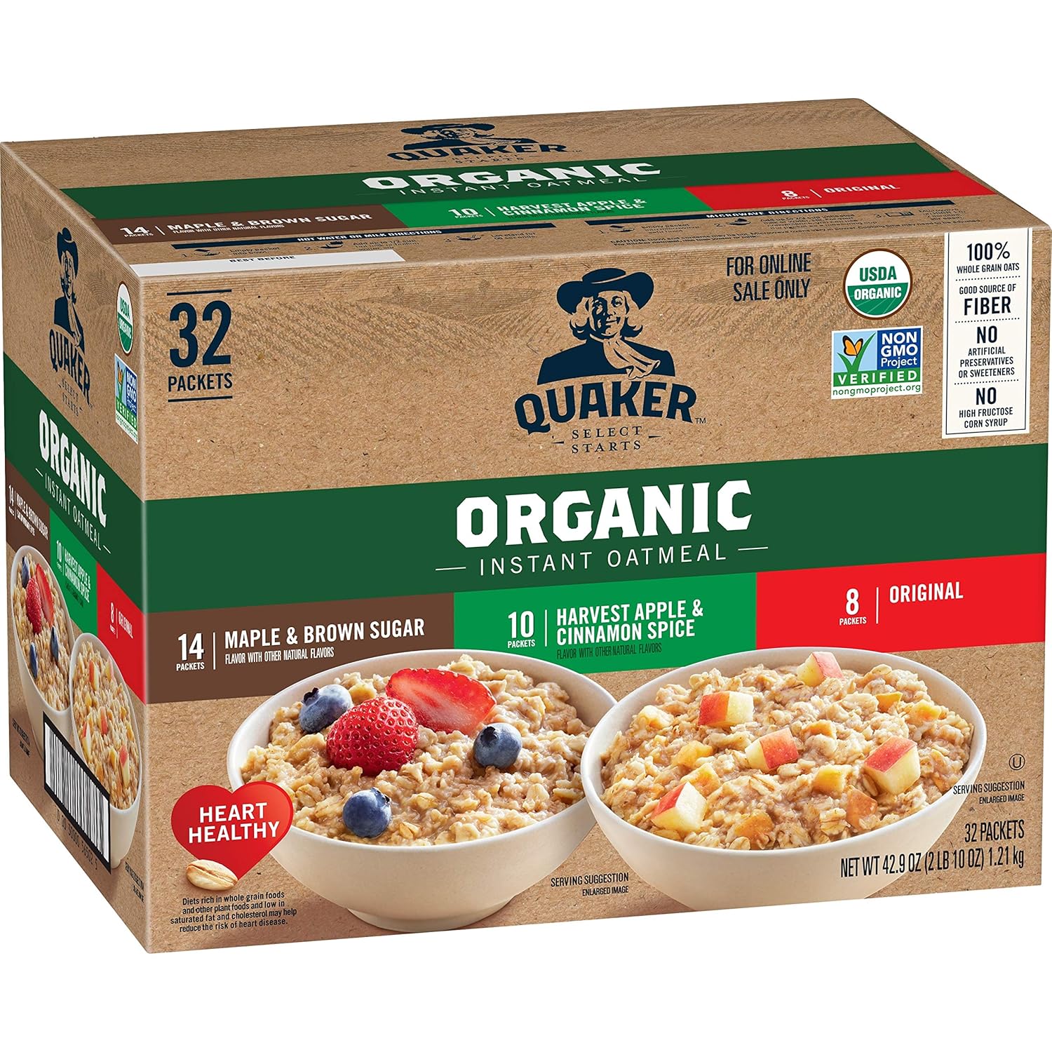Quaker Instant Oatmeal, 2 Flavor Gluten Free Variety Pack, 32 Count