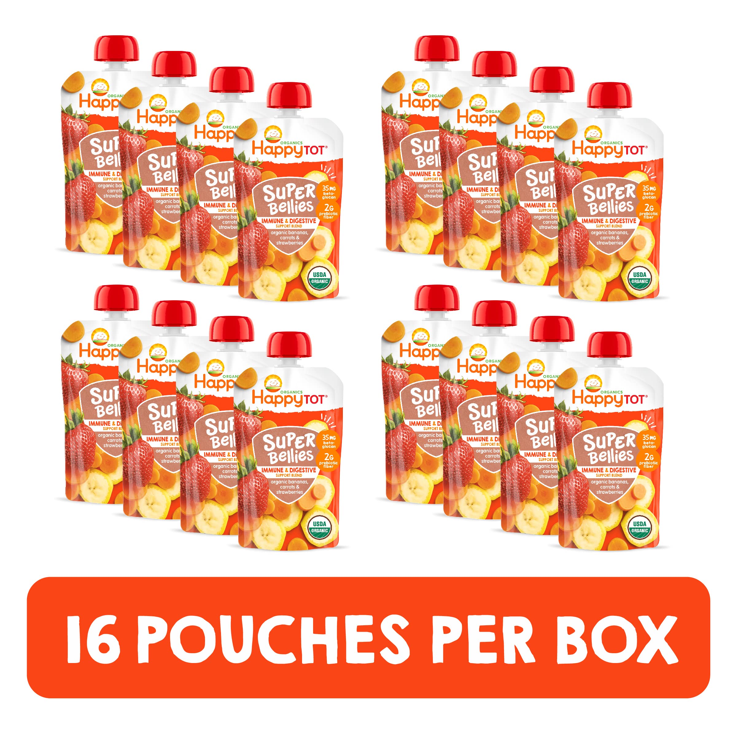 HAPPYTOT Organics Stage 4 Baby Food Pouches, Gluten Free, Vegan Snack, Super Bellies, Fruit & Veggie Puree, Variety Pack, 4 Ounce (Pack of 16), Amazon Exclusive