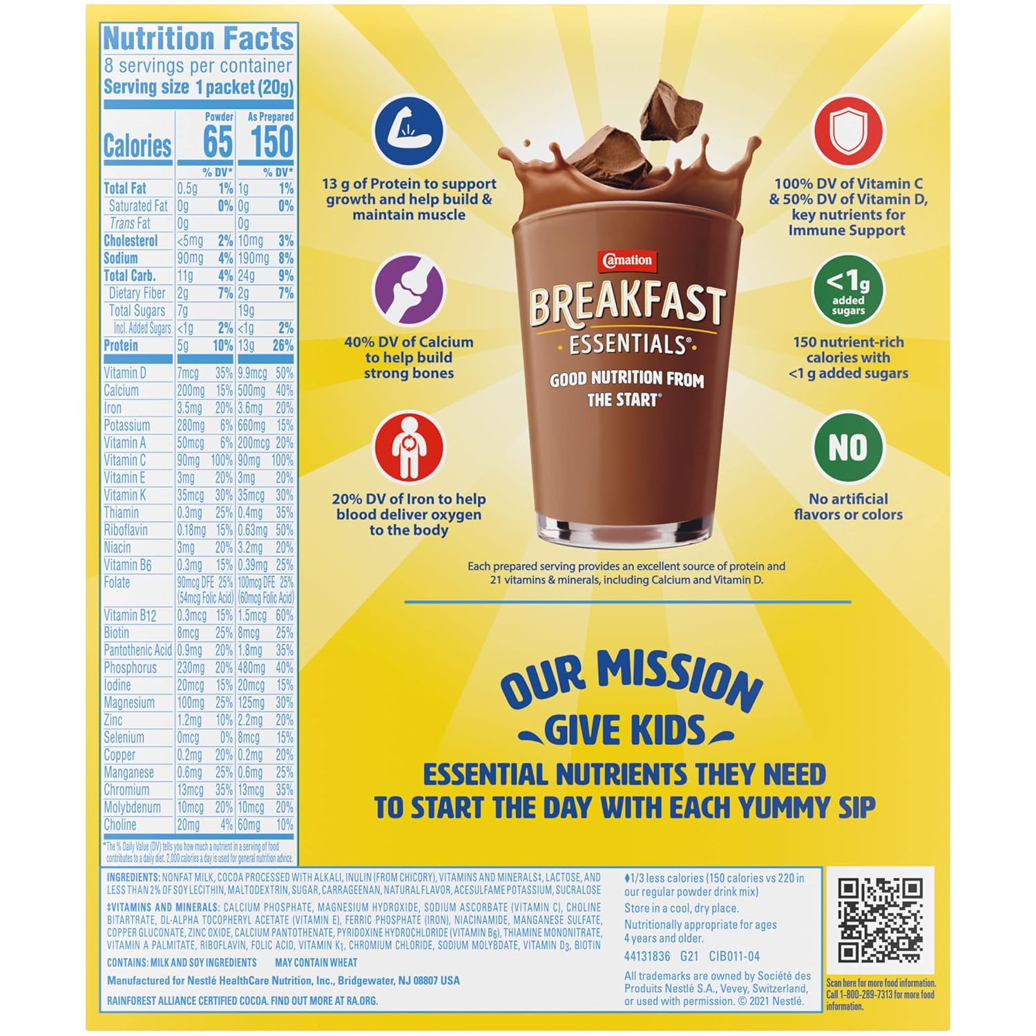 Carnation Breakfast Essentials Light Start Powder Drink Mix, Rich Milk Chocolate.705 Oz, 8 Ct (Pack of 2)