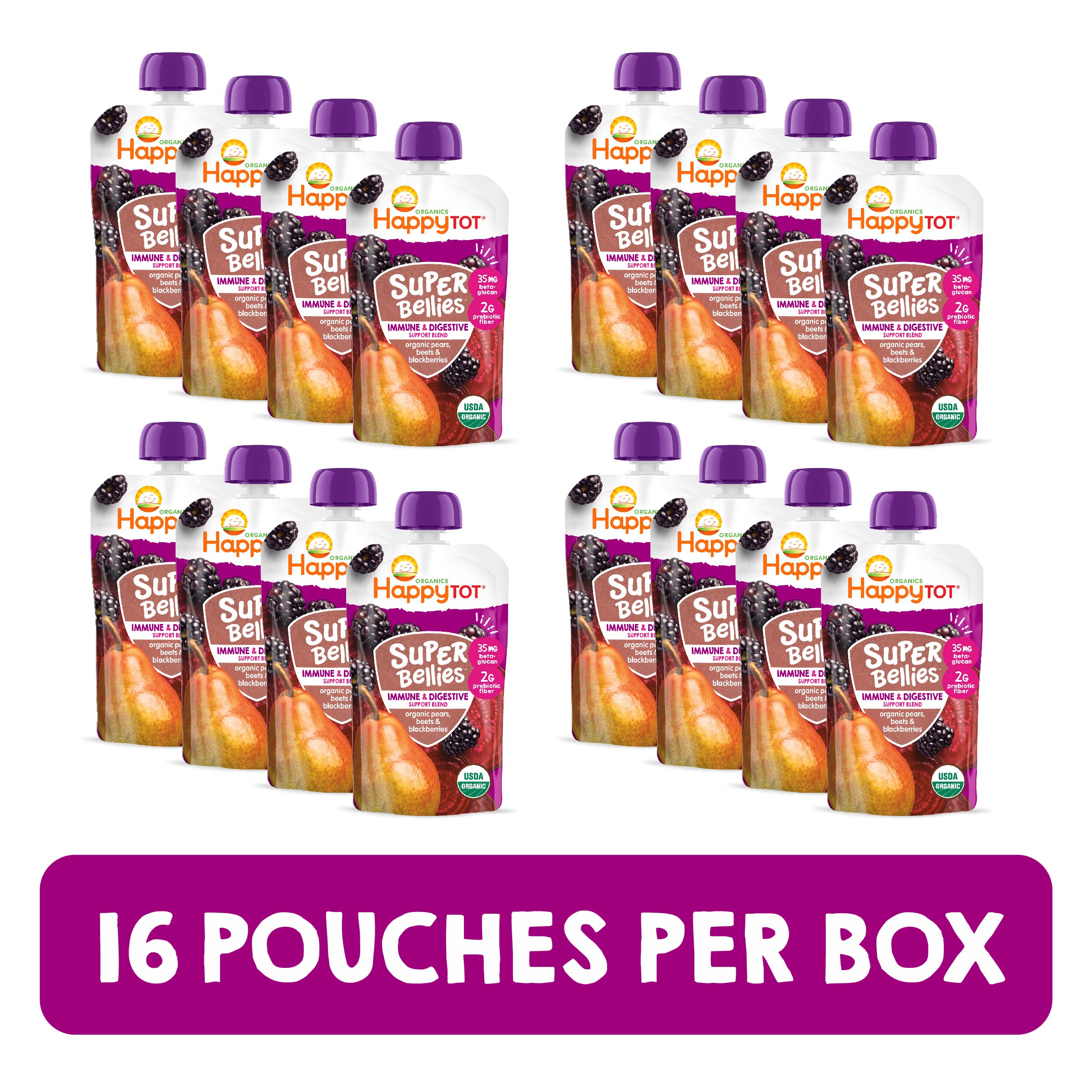 HAPPYTOT Organics Stage 4 Baby Food Pouches, Gluten Free, Vegan Snack, Super Bellies, Fruit & Veggie Puree, Variety Pack, 4 Ounce (Pack of 16), Amazon Exclusive