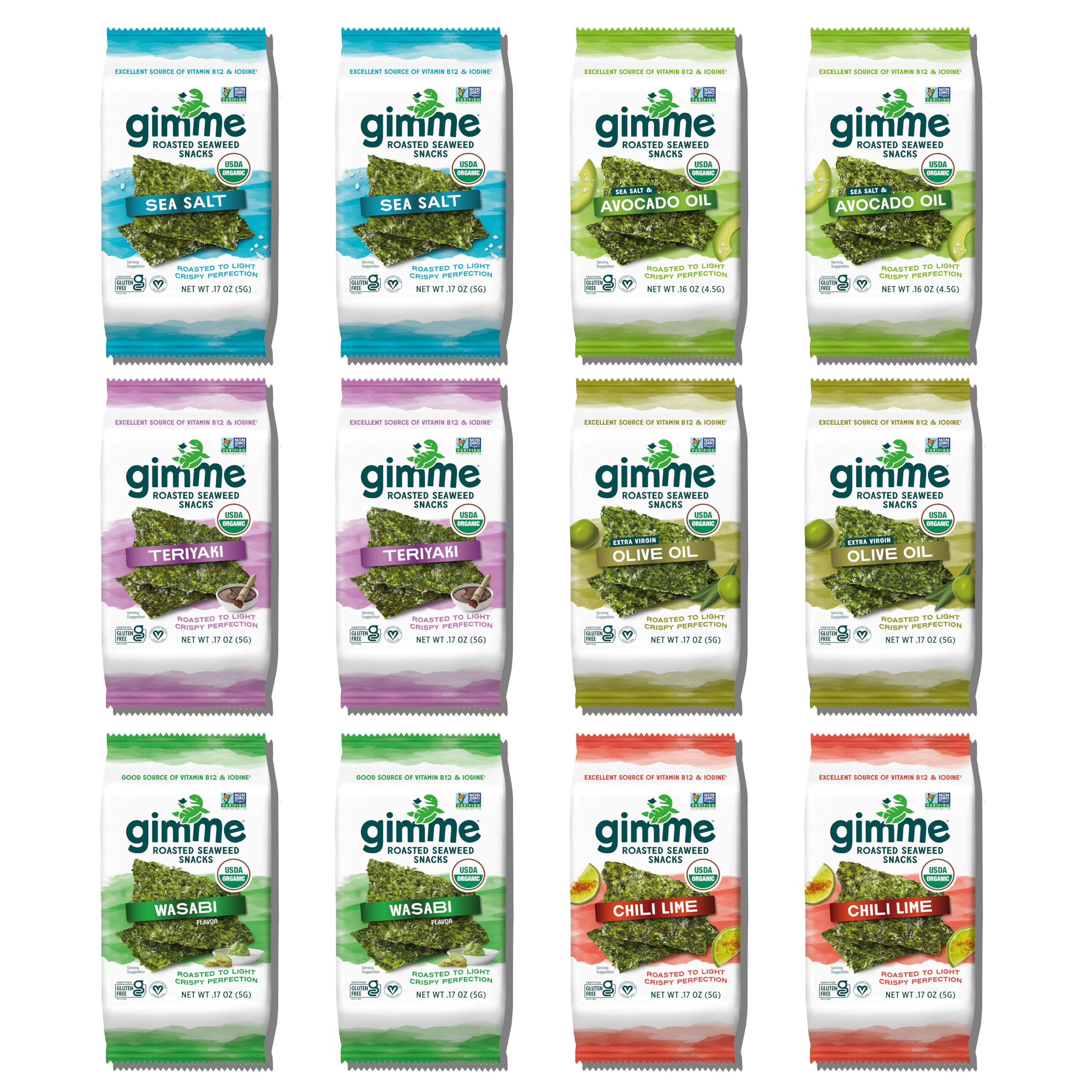 Gimme Seaweed Organic Premium Roasted Seaweed Snacks, Sea Salt, 20 Count, Keto, Vegan, Gluten-Free, Great Source of Omega3s and Iodine, Healthy On-The-Go Snack for Kids and Adults