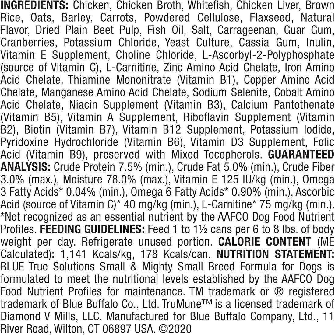 Blue Buffalo True Solutions Small & Mighty Natural Wet Food for Adult Small Breed Dogs, Chicken, 5.5-oz cans (24 Count)